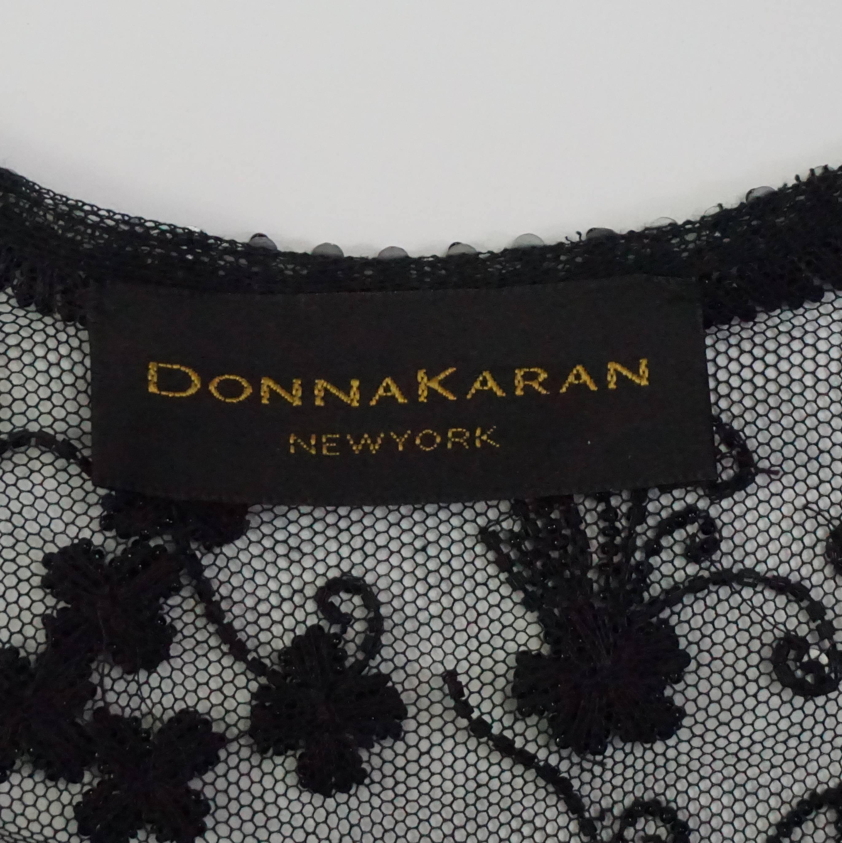 Donna Karan Black Heavily Beaded Mesh Short Sleeve Jacket - 4 - 1990's  1