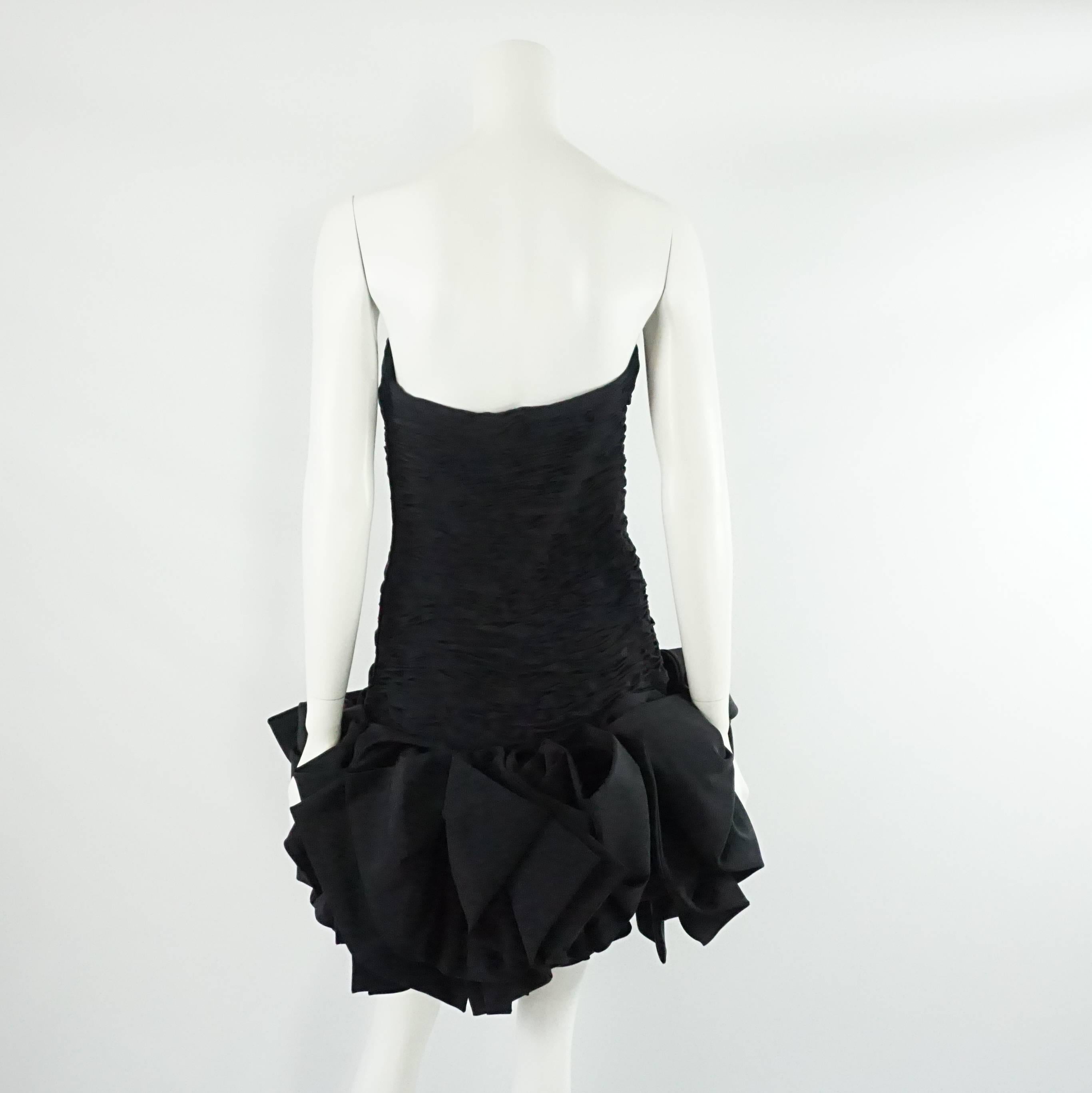 Ungaro Black Ruched Mini Dress with Bows - 10 - 1980's  In Excellent Condition In West Palm Beach, FL