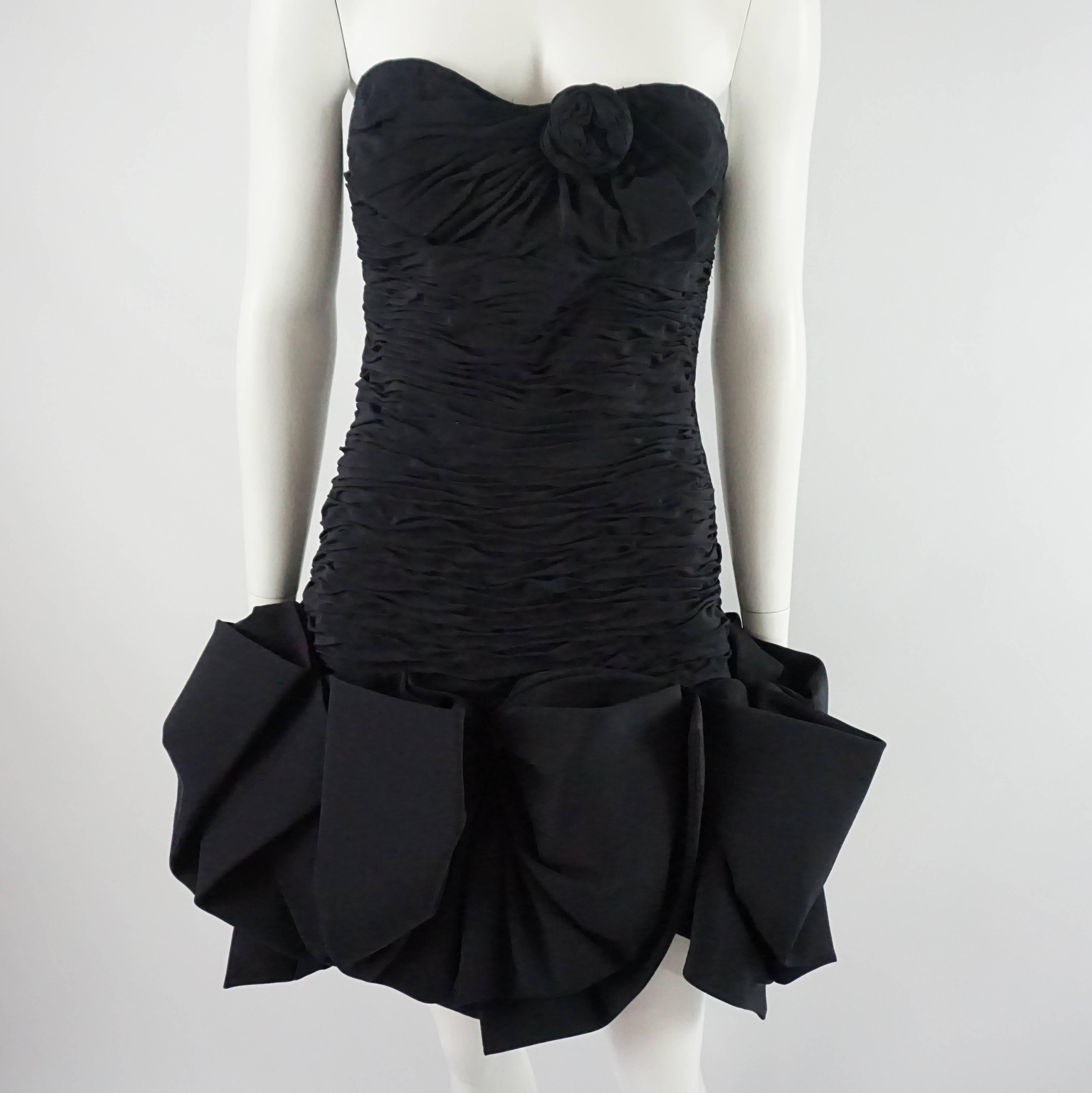 Women's Ungaro Black Ruched Mini Dress with Bows - 10 - 1980's 