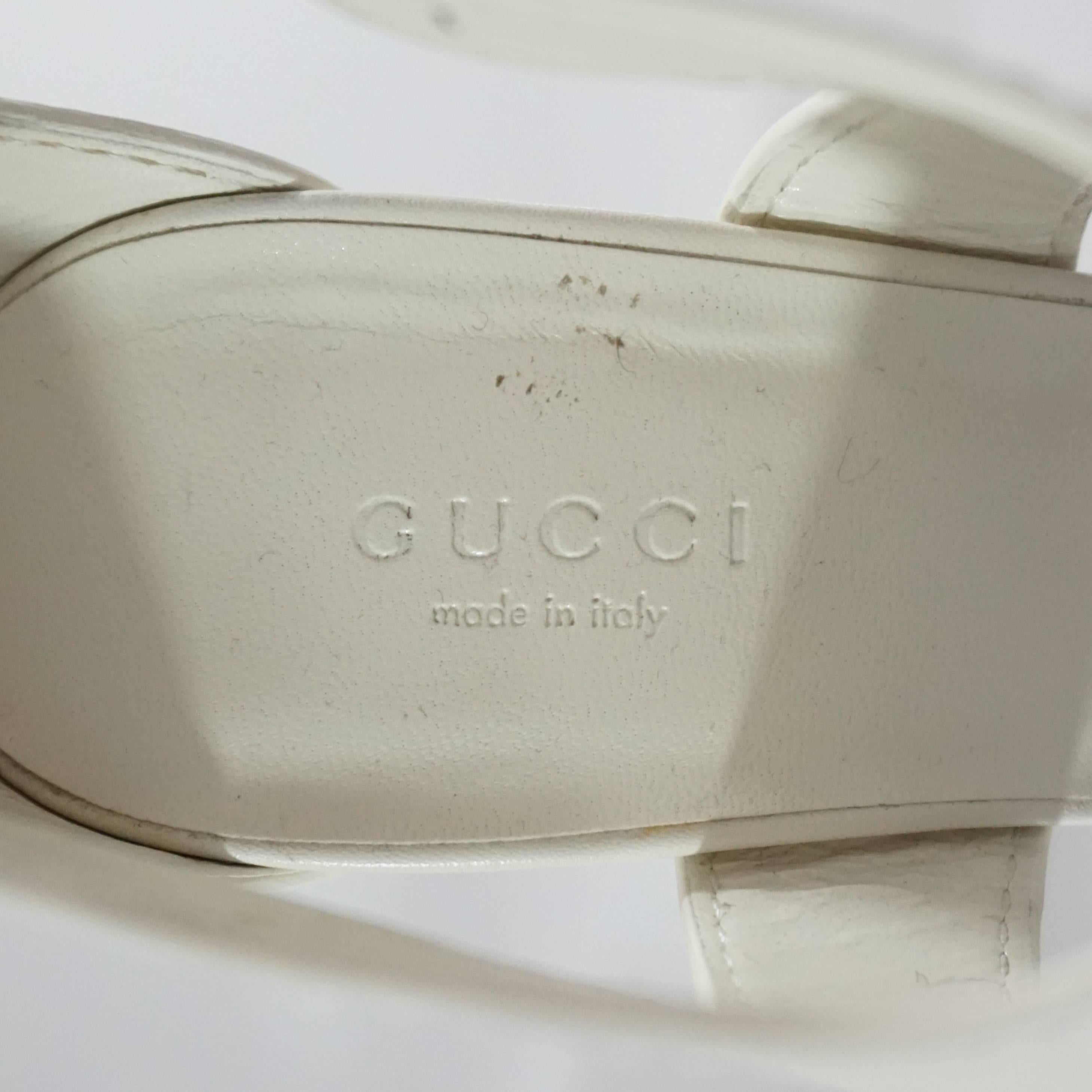 Gucci White Leather Strappy Heels with Bamboo Buckle - 38 3