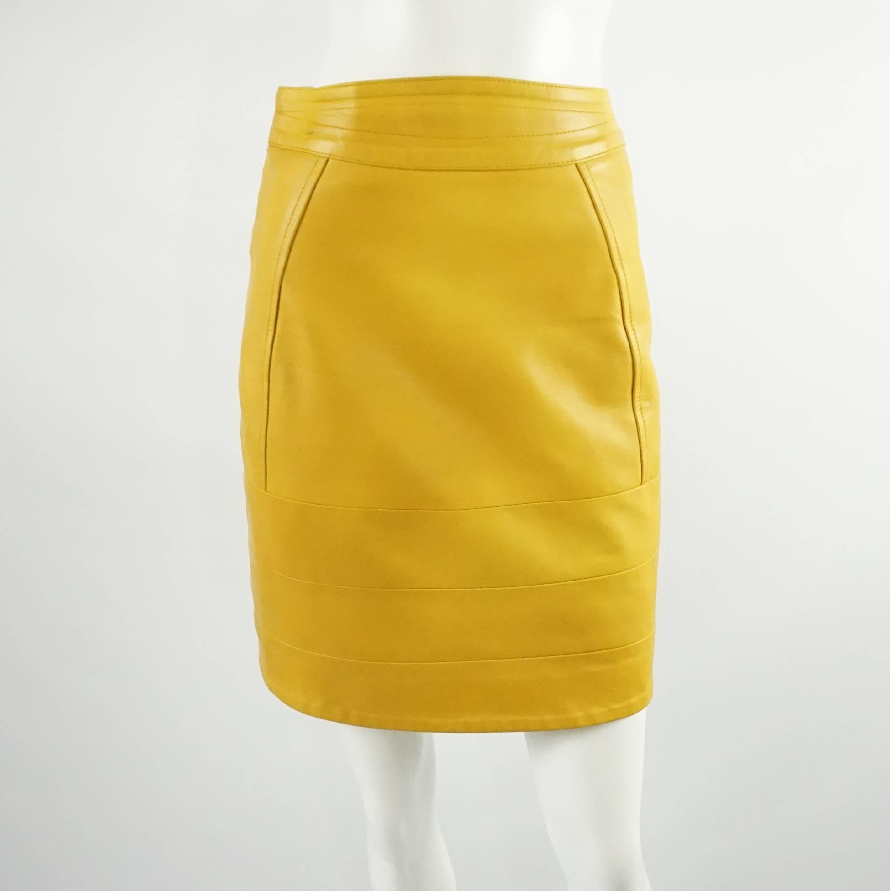 Jean Claude Jitrois Yellow Leather Skirt Suit with Stitched Design - 40 - 1980's 1