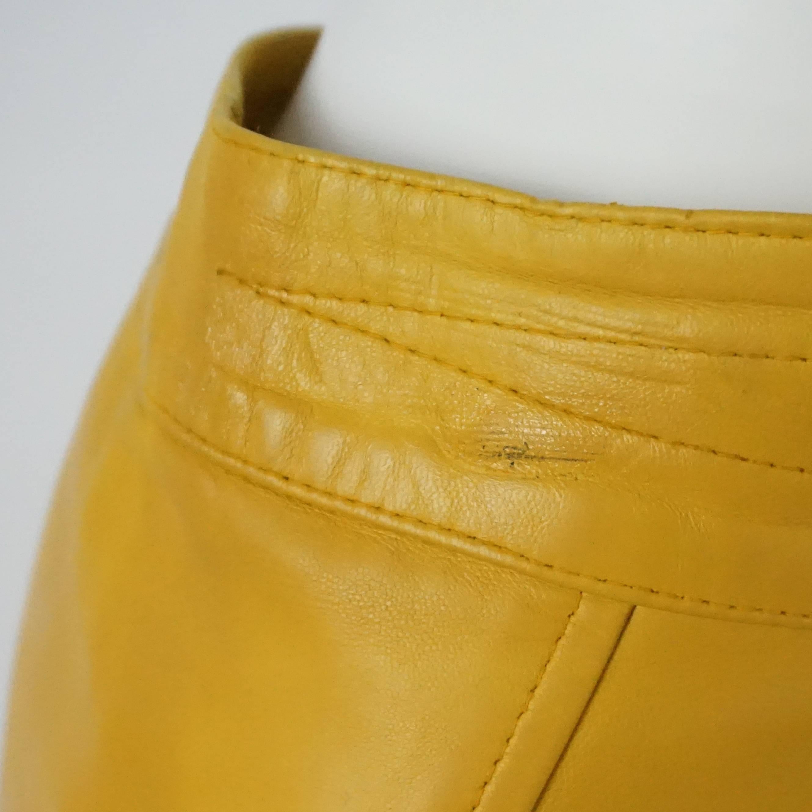 Jean Claude Jitrois Yellow Leather Skirt Suit with Stitched Design - 40 - 1980's 3