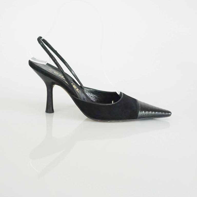Chanel Black Suede and Lizard Toe Slingbacks - 37 at 1stDibs | chanel ...