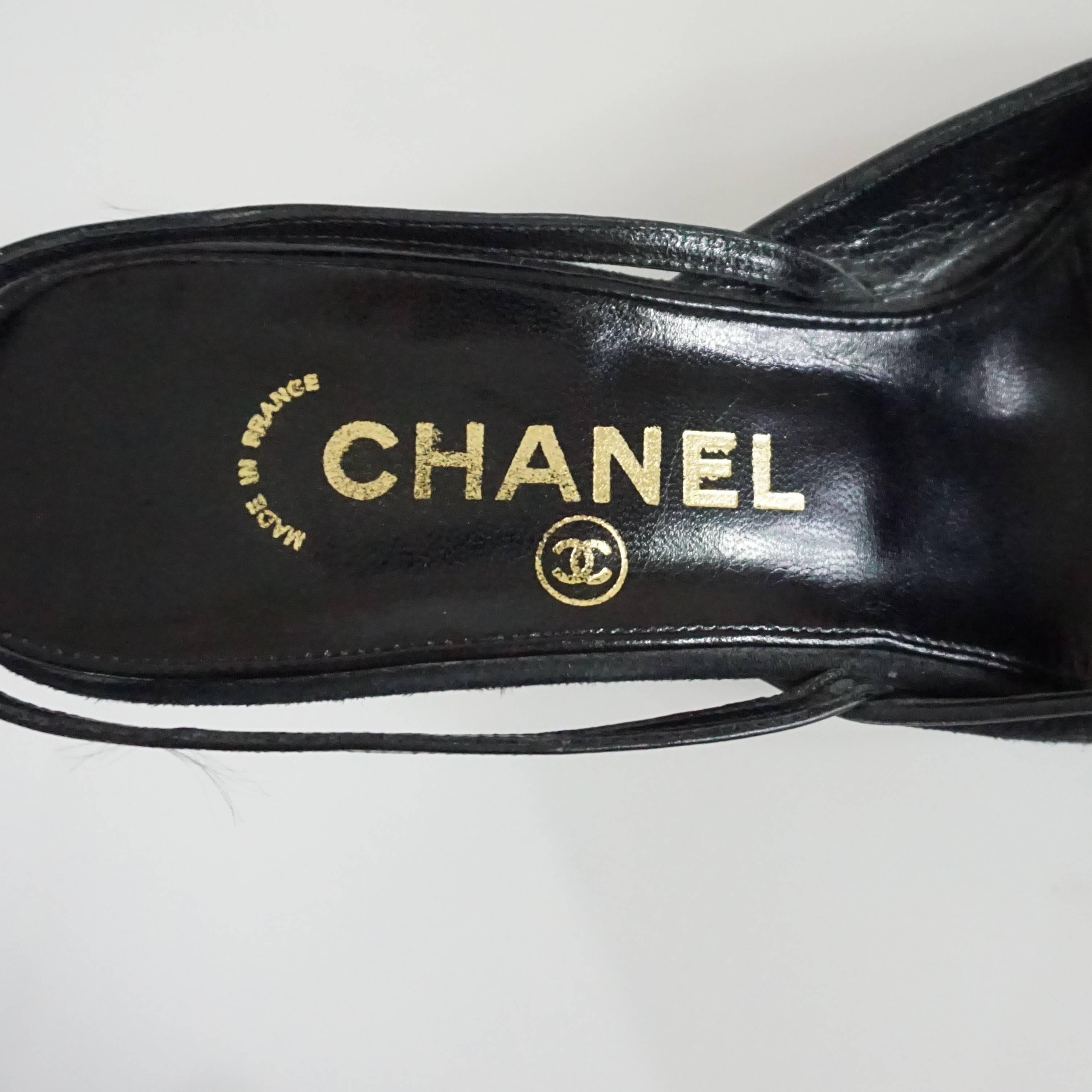 Chanel Black Suede and Lizard Toe Slingbacks - 37 1