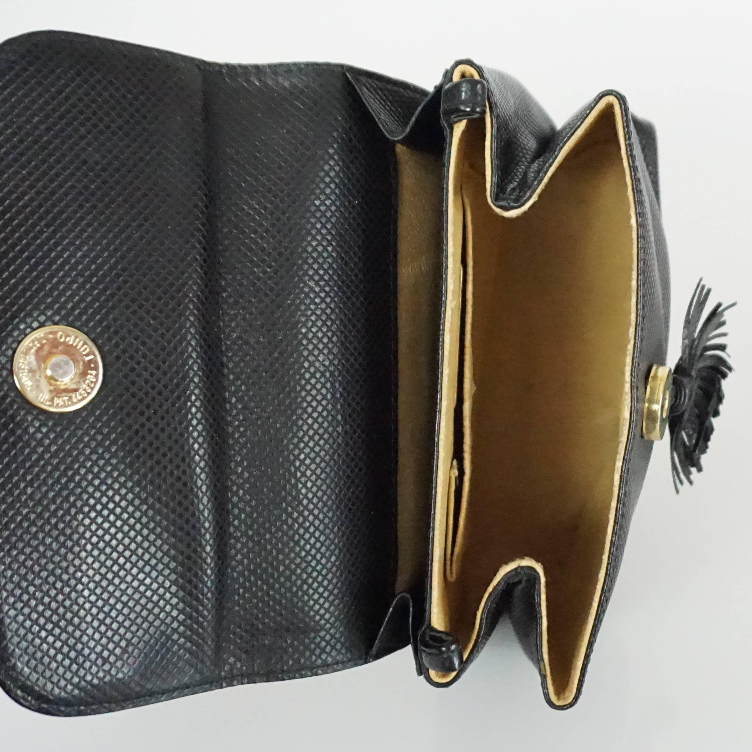 Bottega Veneta Black Embossed Leather Small Clutch with Tassel - 1980's  1