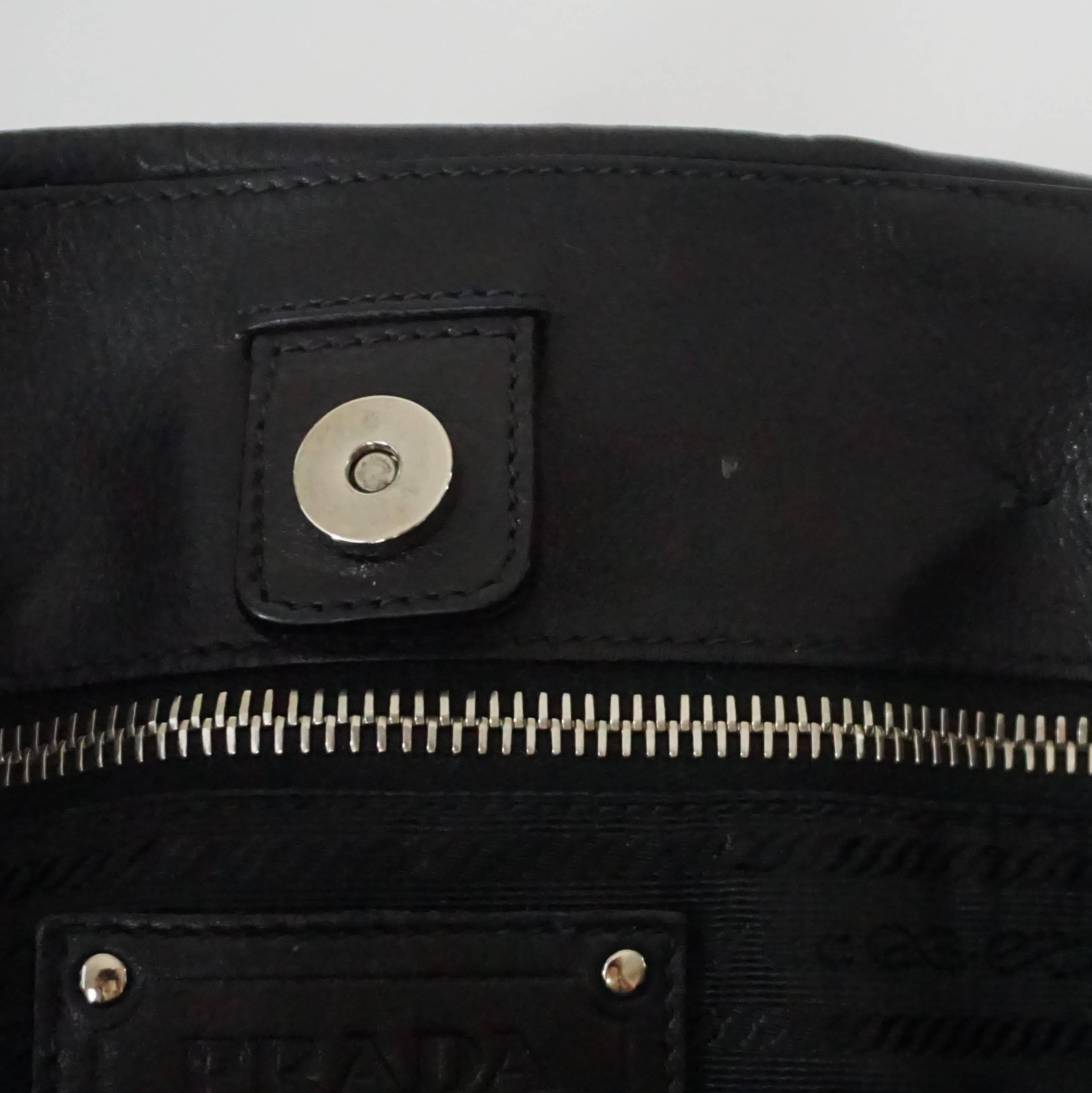 Prada Black Leather Shoulder Bag with Crossbody Strap and Charm - SHW - 4