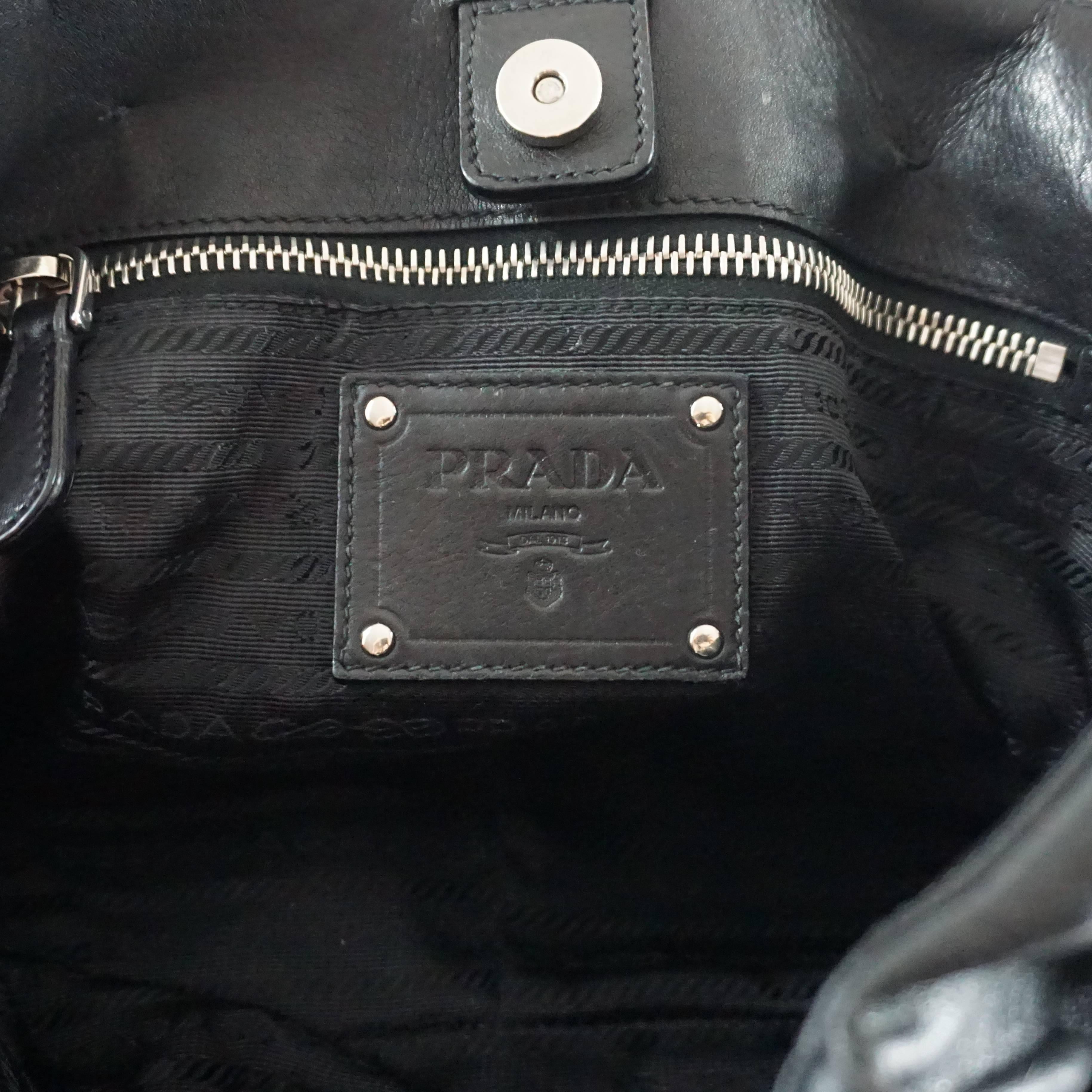 Prada Black Leather Shoulder Bag with Crossbody Strap and Charm - SHW - 6