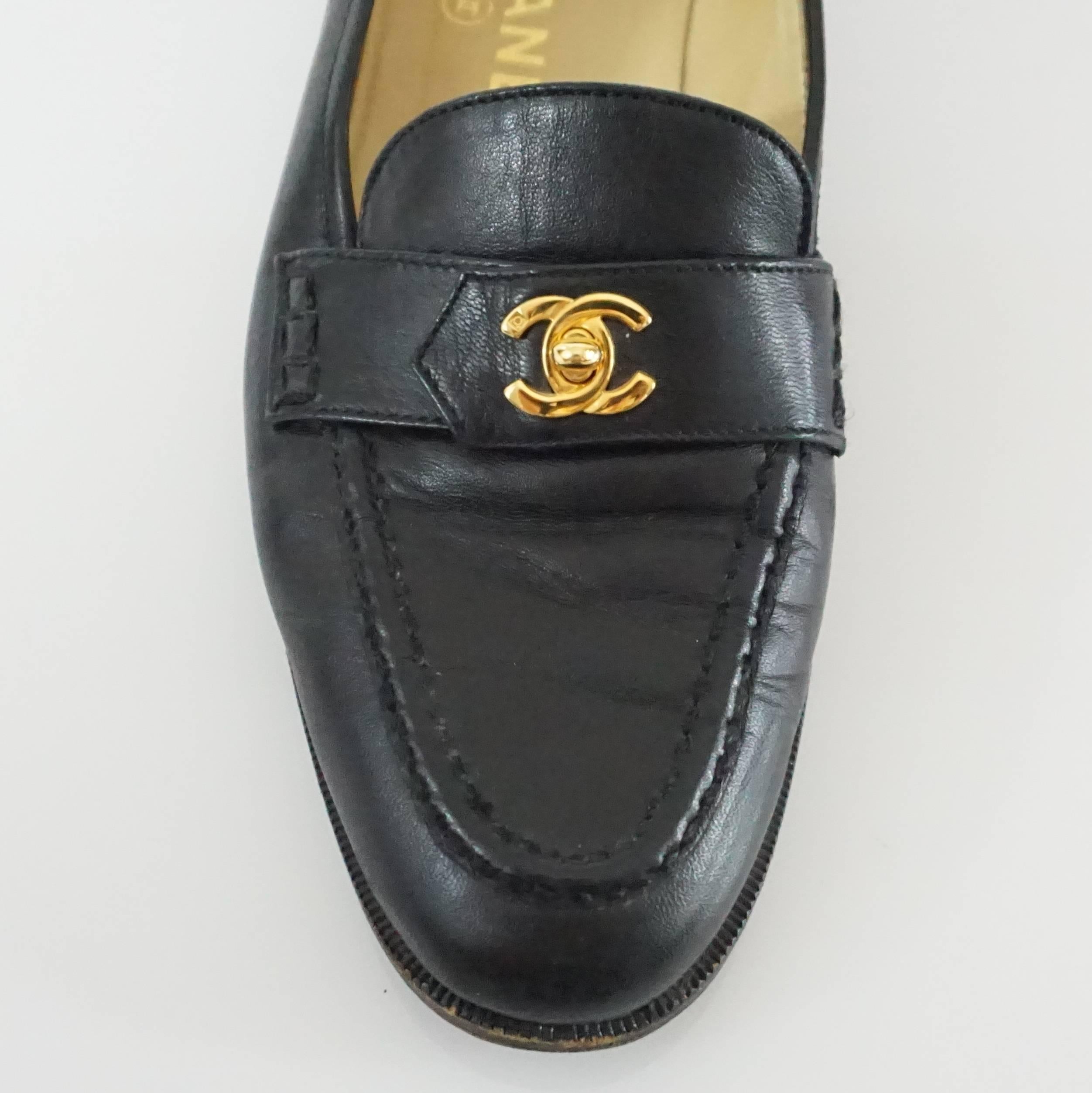 Chanel Black Leather Loafers with 