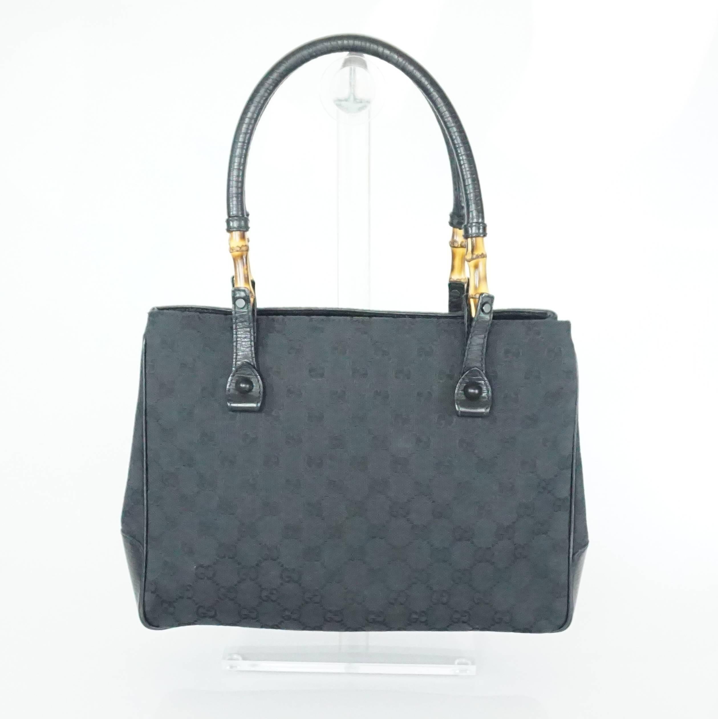 Gucci Black Monogram Bamboo Shoulder Bag In Excellent Condition In West Palm Beach, FL