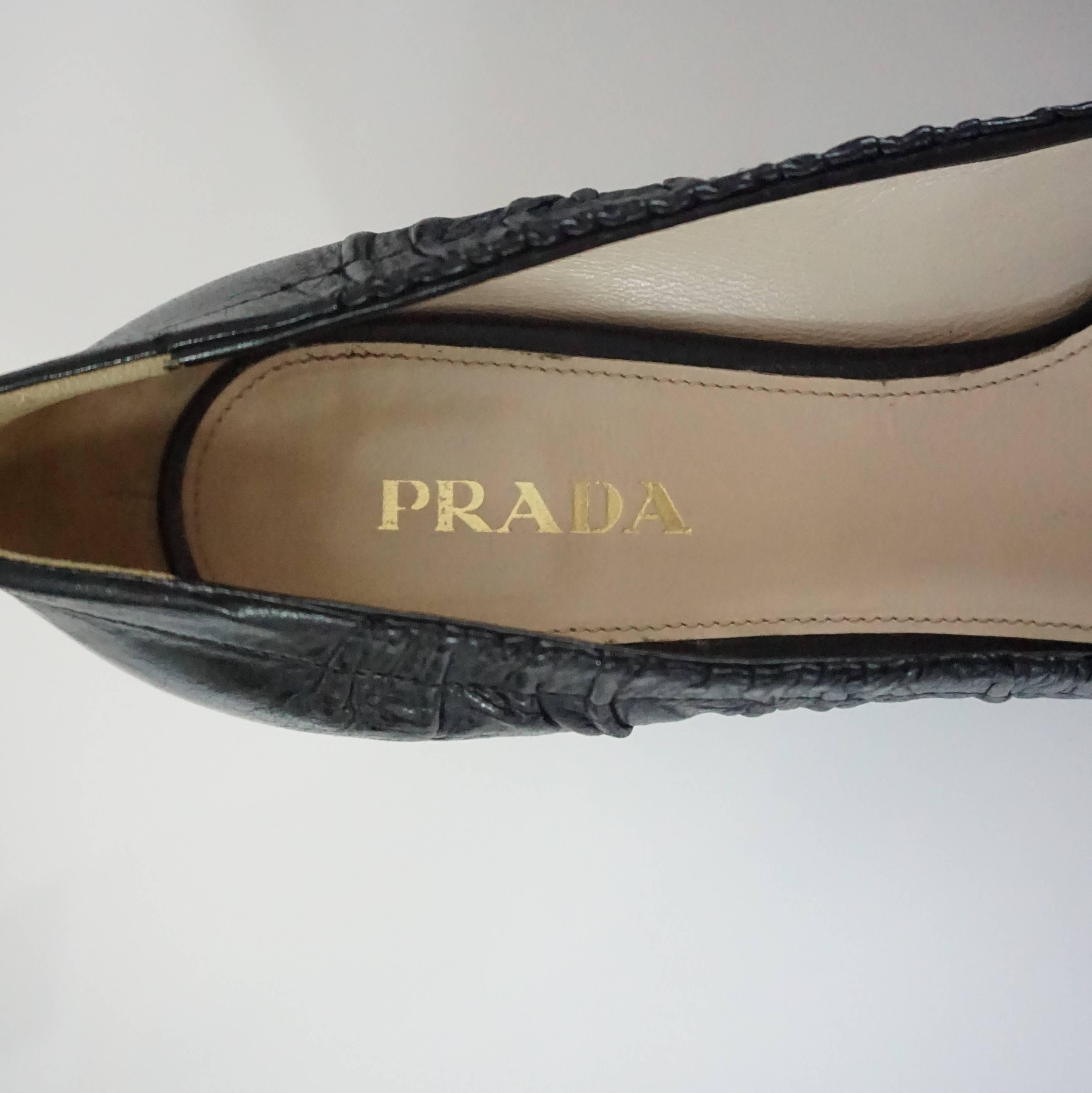 Women's Prada Black Leather Pumps with Block Heels - 39.5