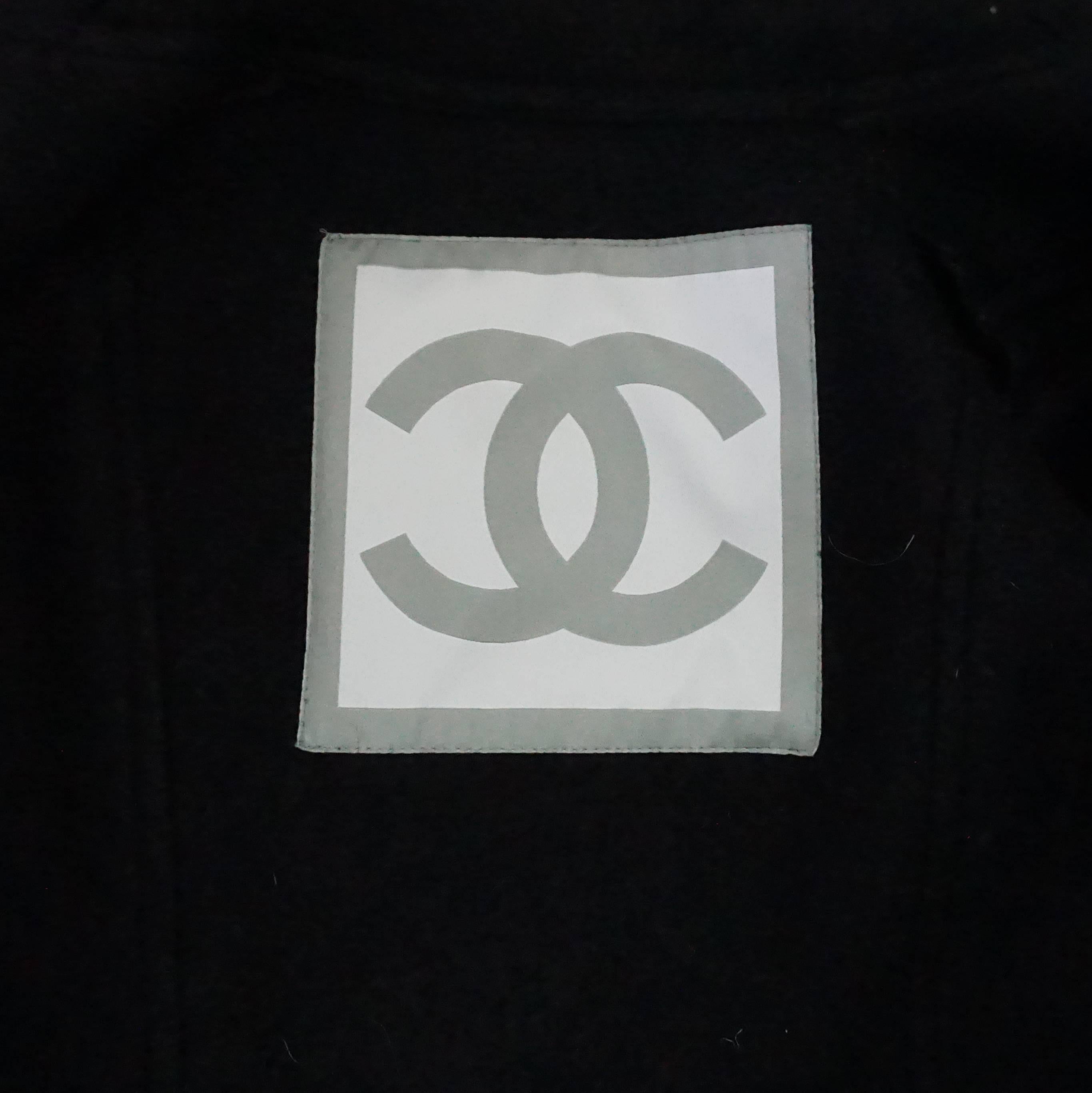 Chanel Black Wool Blend 3/4 Coat with Beige Trim - 36  2
