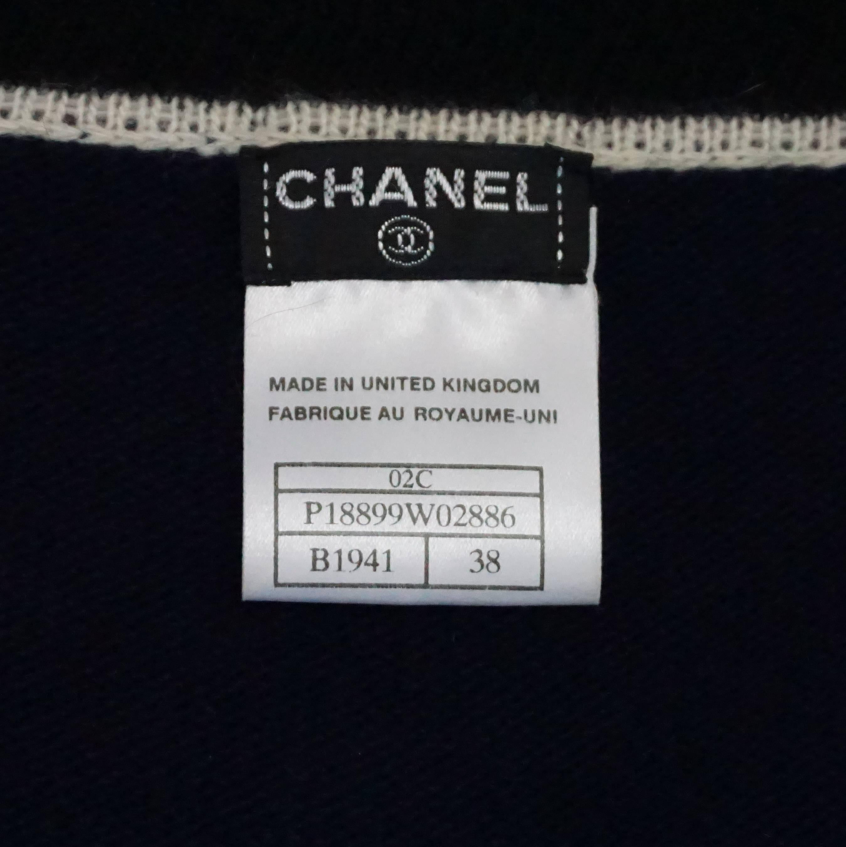 Chanel Navy Cashmere Sweater Set with Black and White Trim - 38 1