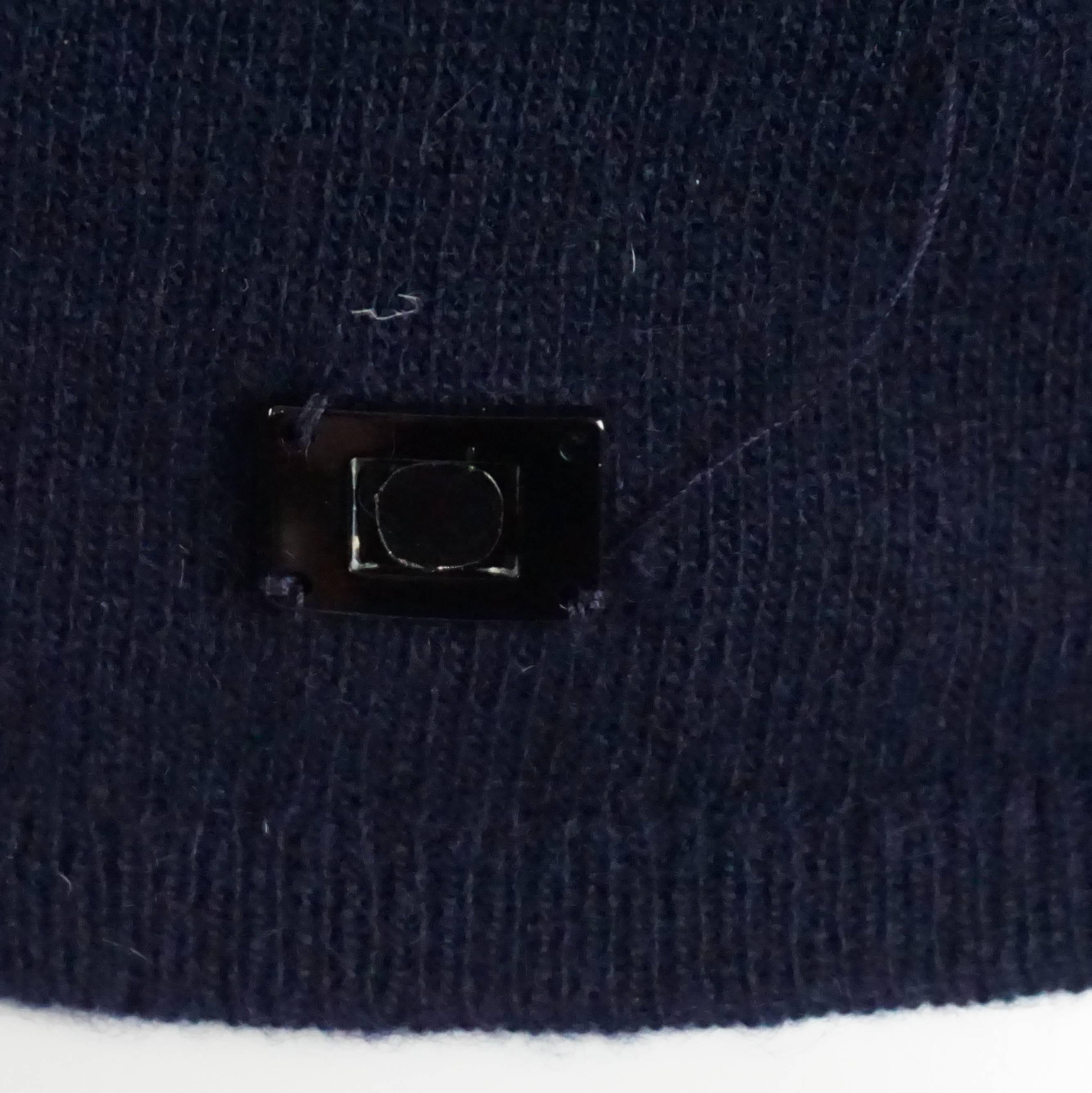 Chanel Navy Cashmere Sweater Set with Black and White Trim - 38 In Excellent Condition In West Palm Beach, FL