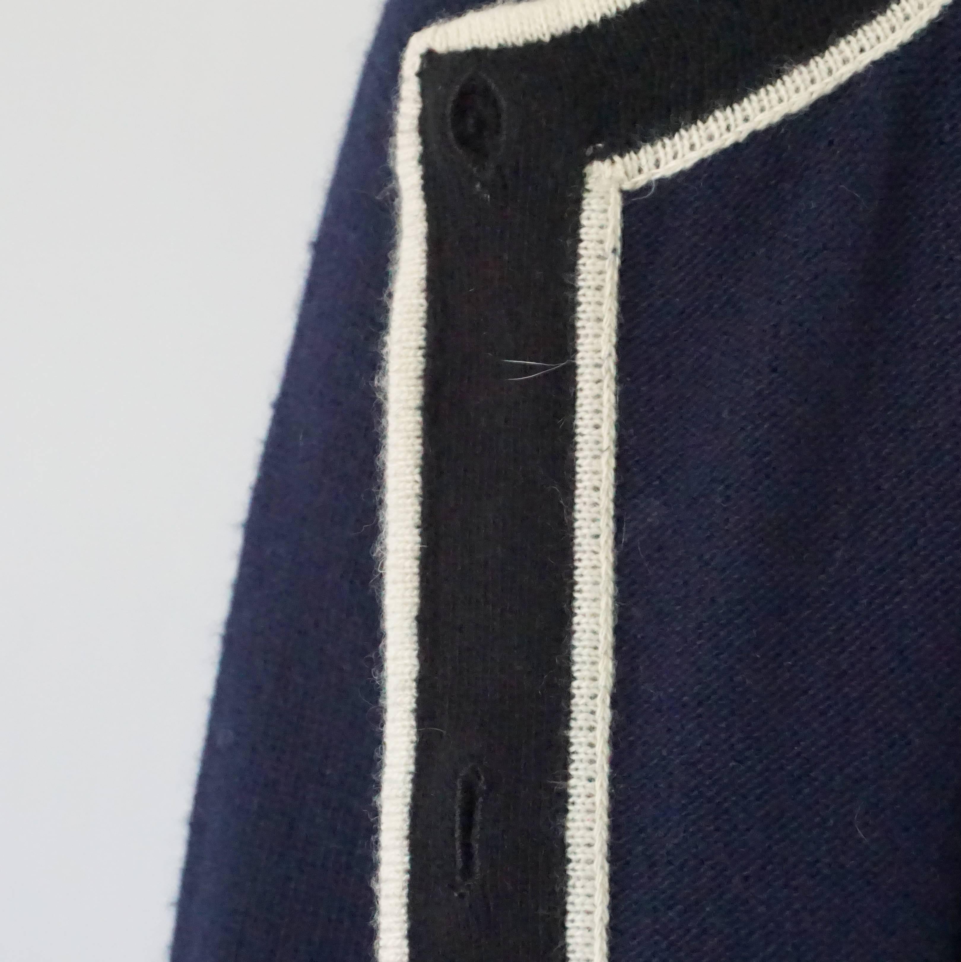 Women's Chanel Navy Cashmere Sweater Set with Black and White Trim - 38