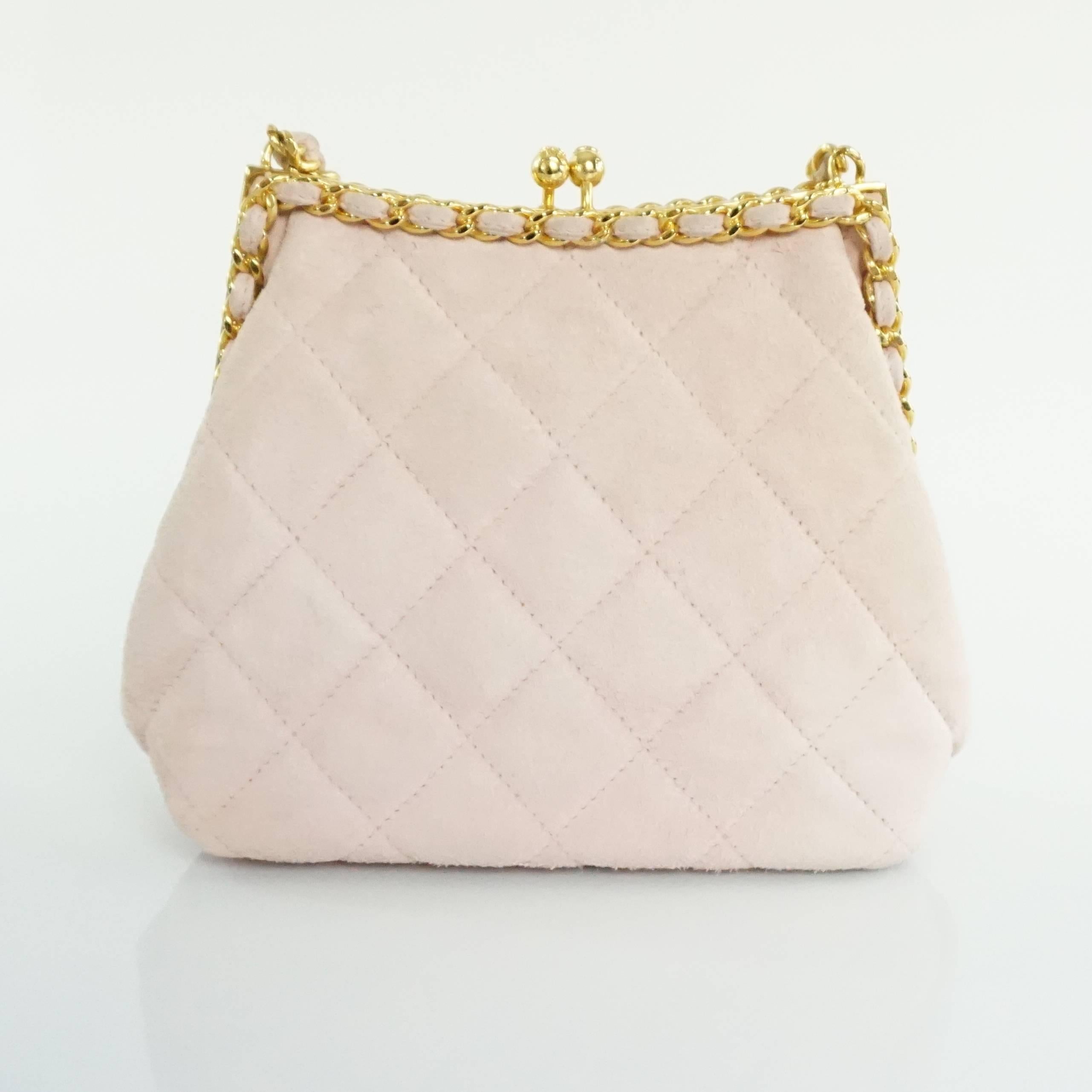 Beige Chanel Pink Suede Quilted Crossbody with Frame - GHW - 1996