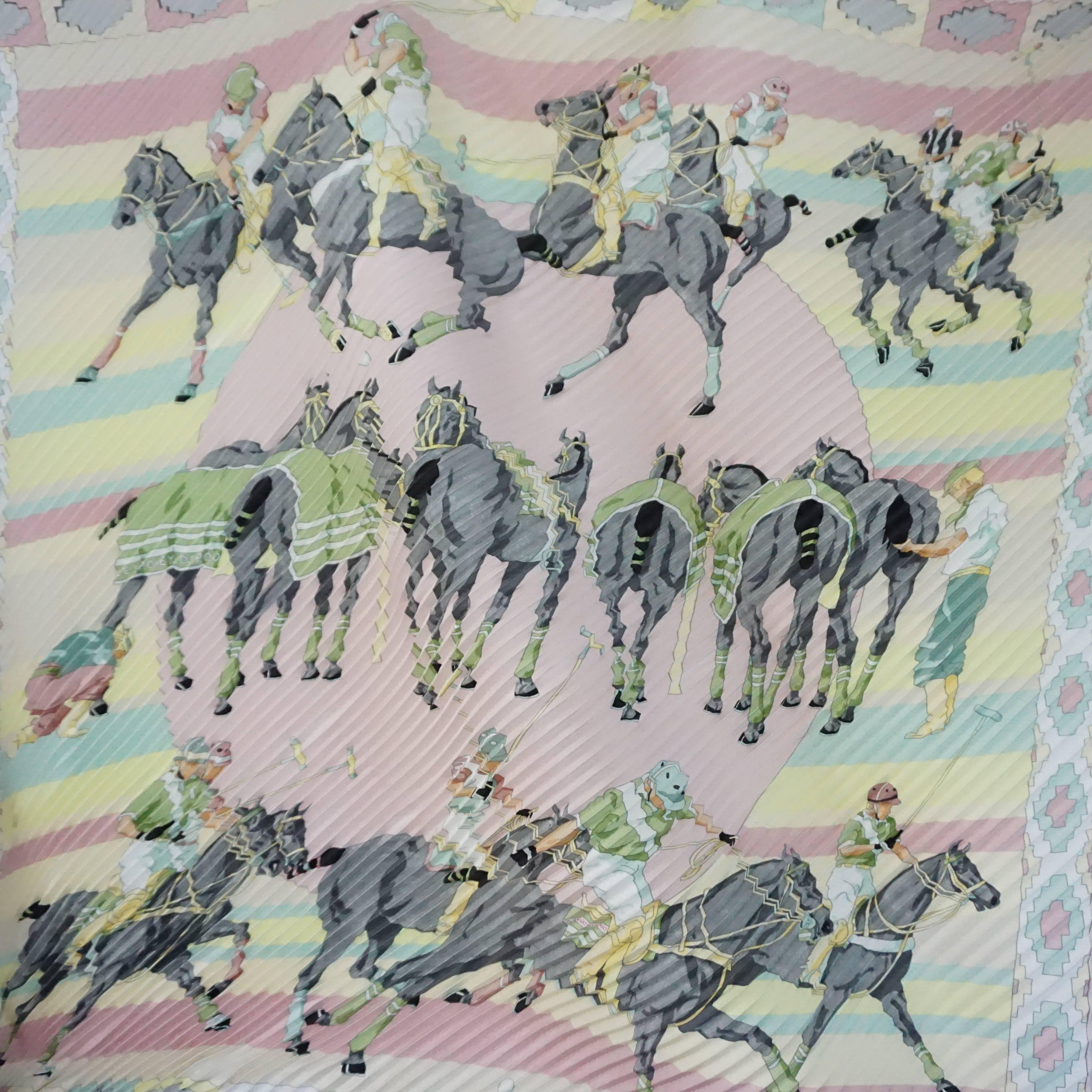 Women's Hermes Pastels Polo Theme Pleated Silk Scarf