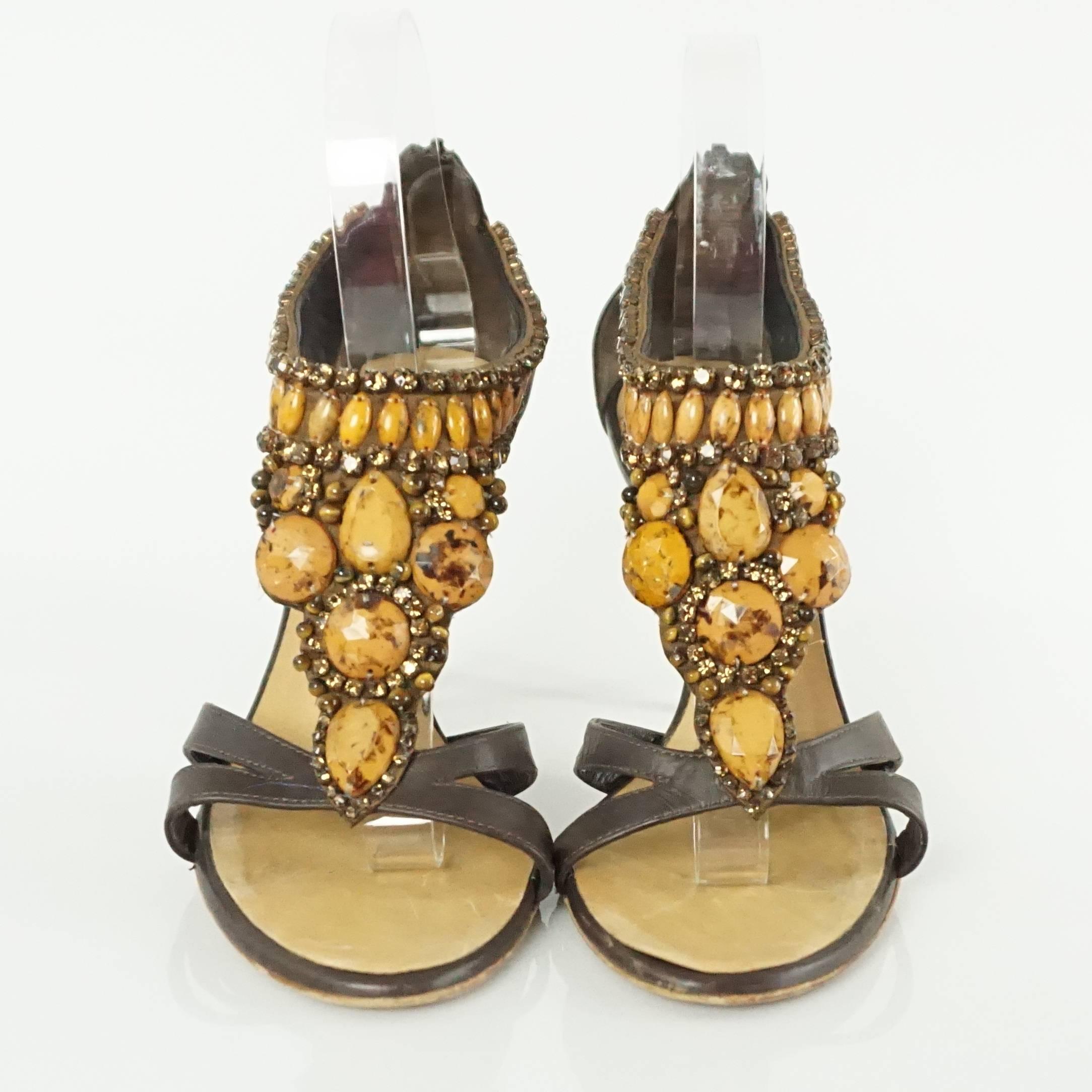 Brown Giuseppe Zanotti Bronze Stone Sandals - 39.5
