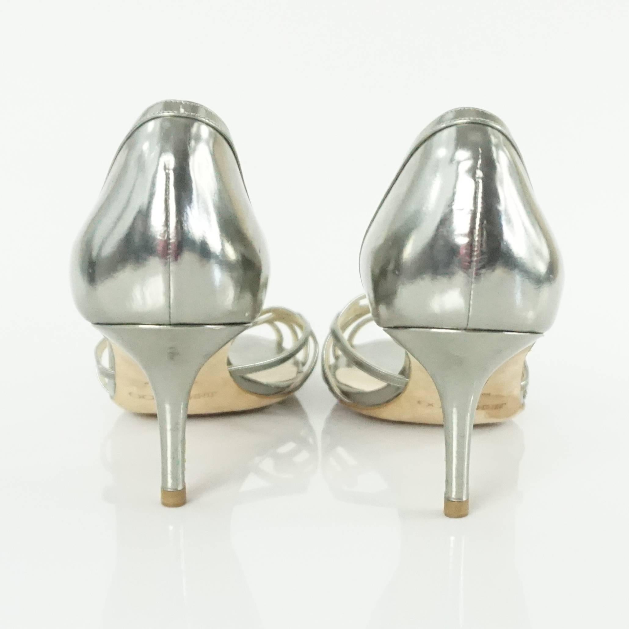 Jimmy Choo Deep Silver Leather d'Orsay Heels - 39 In Good Condition In West Palm Beach, FL