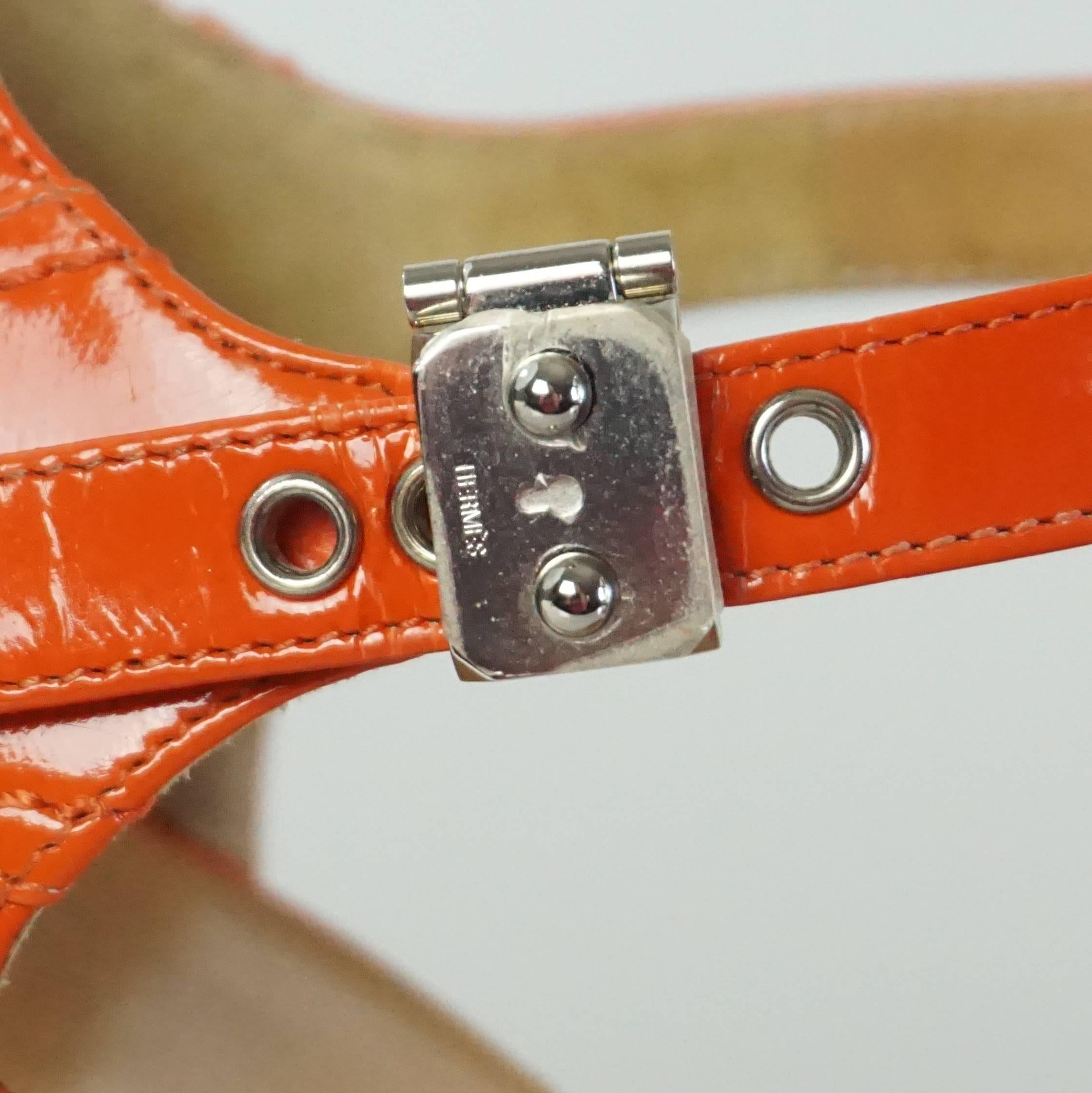 Hermes Orange Patent Strappy Sandals - 36.5 1