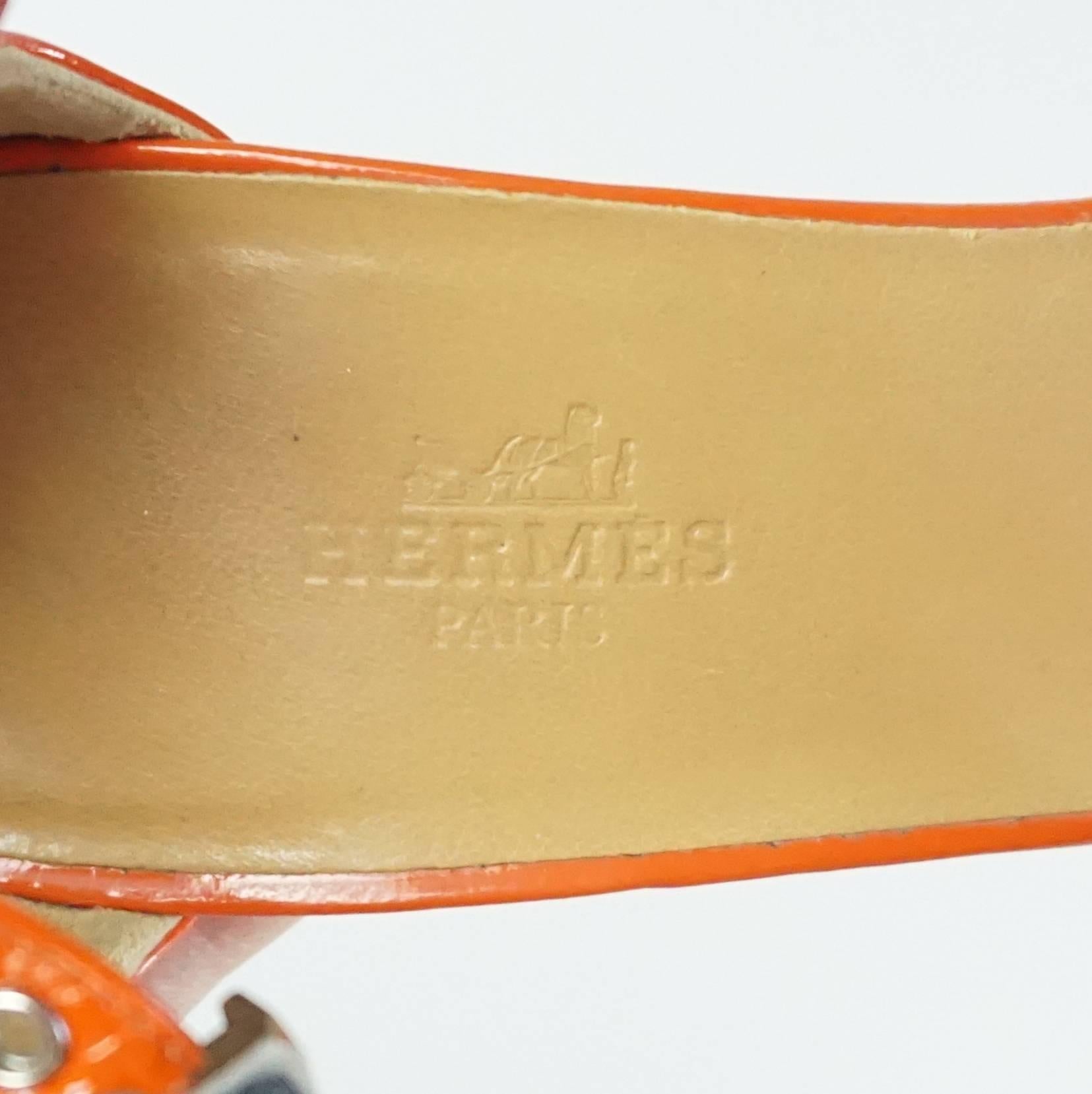 Hermes Orange Patent Strappy Sandals - 36.5 3