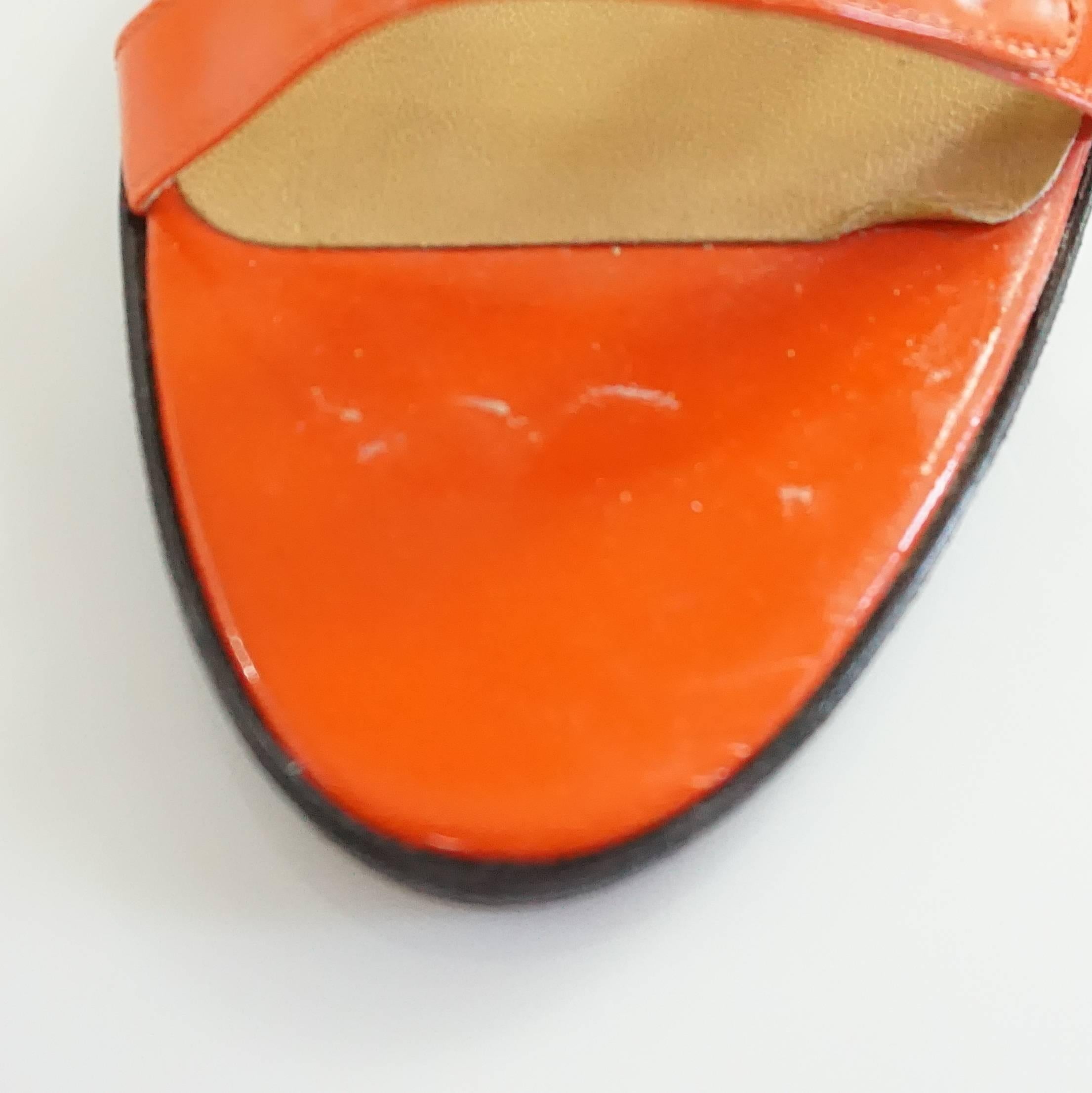 Hermes Orange Patent Strappy Sandals - 36.5 4