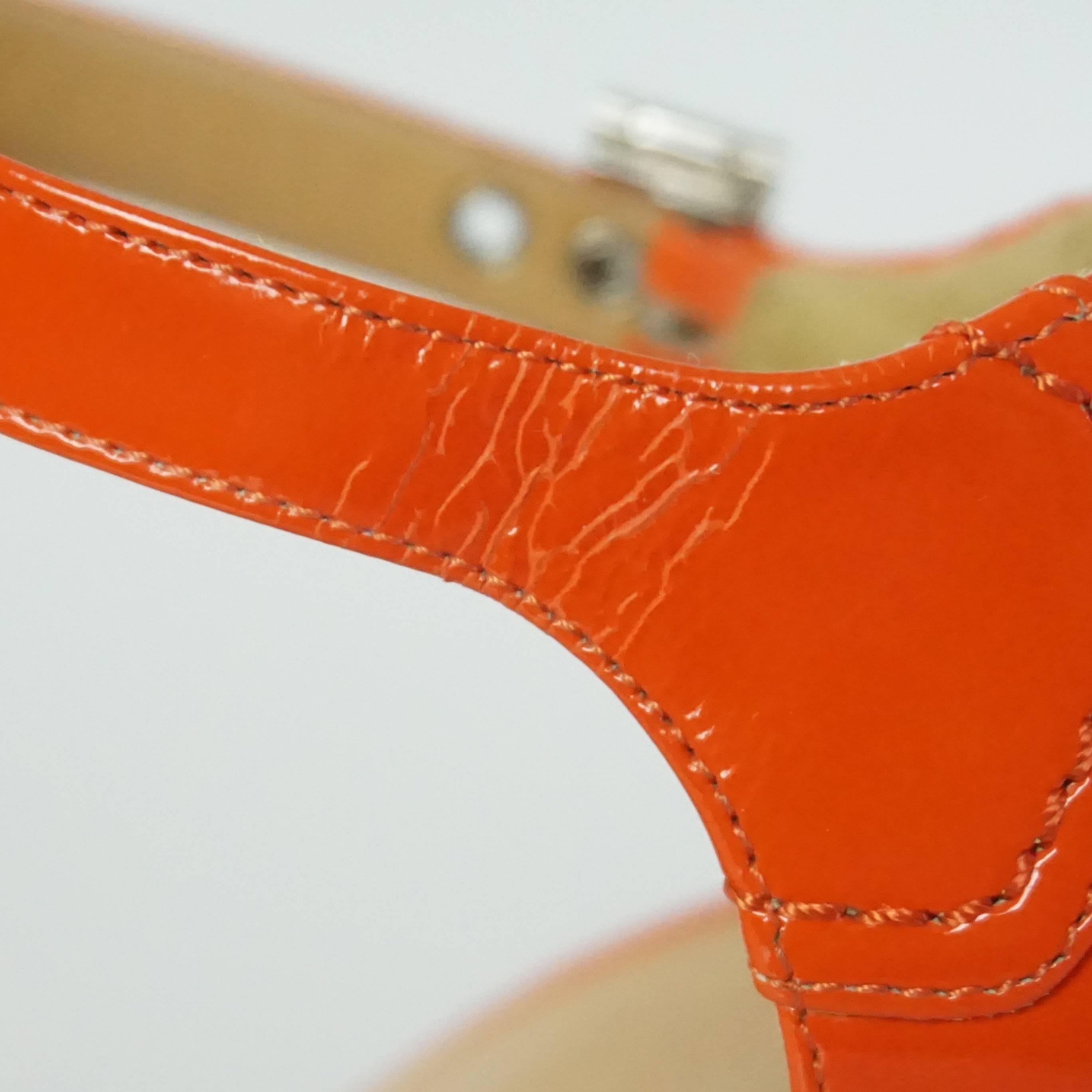 Hermes Orange Patent Strappy Sandals - 36.5 5