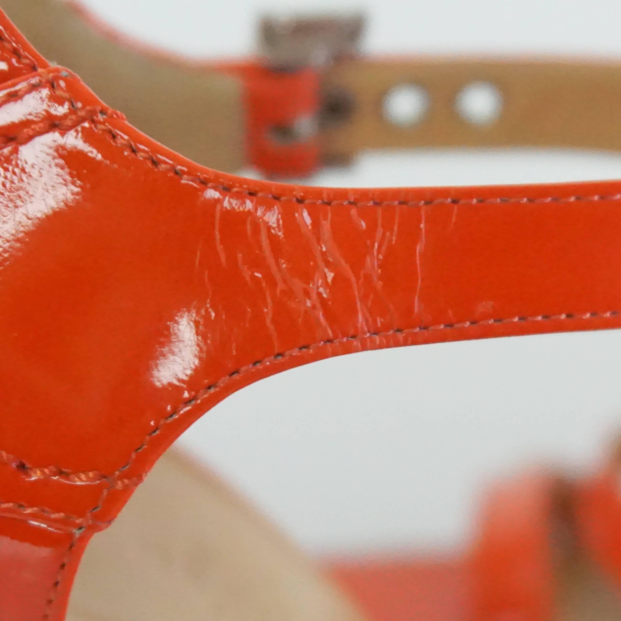 Hermes Orange Patent Strappy Sandals - 36.5 6