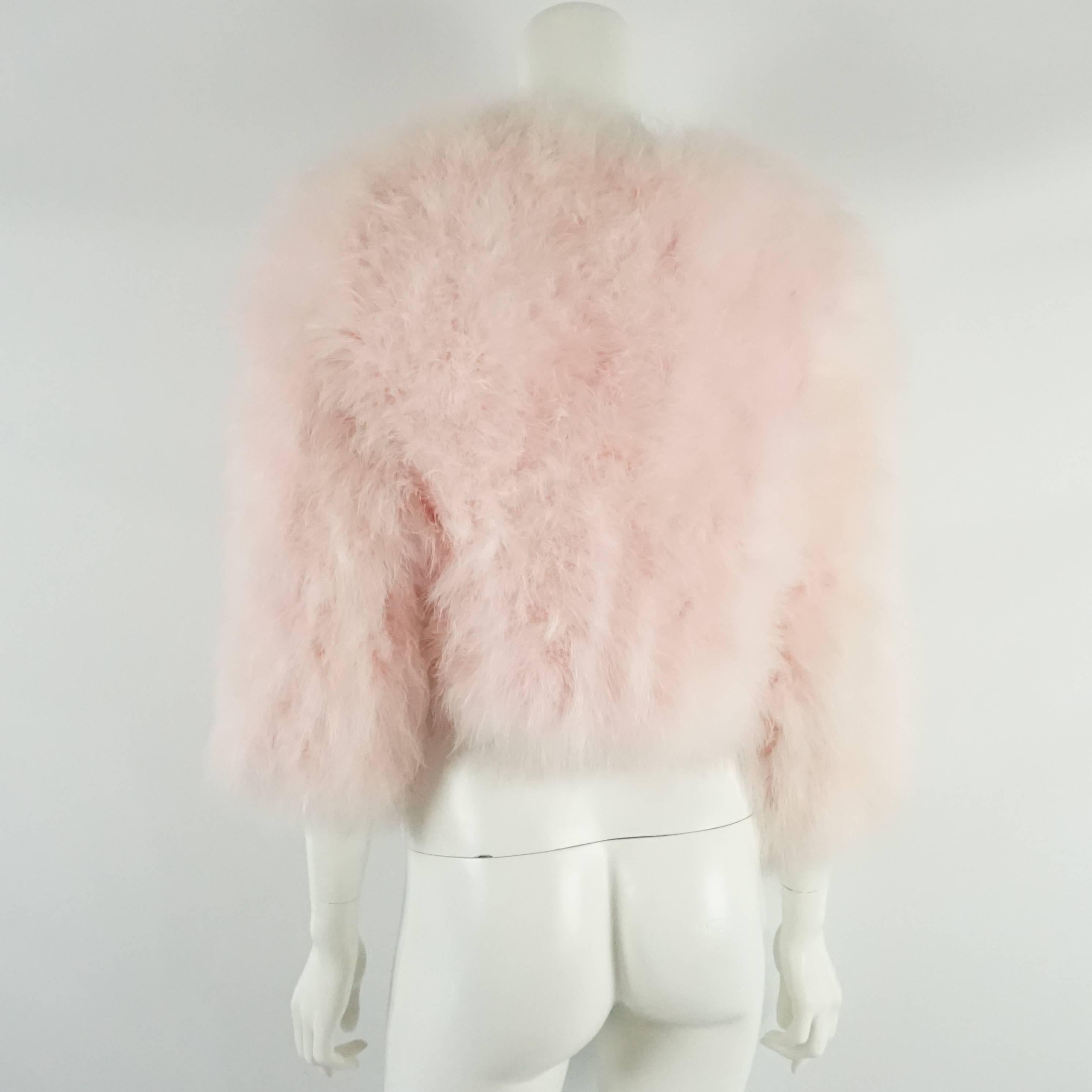 Beige Adrienne Landau Soft Pink Maribou Jacket - Small