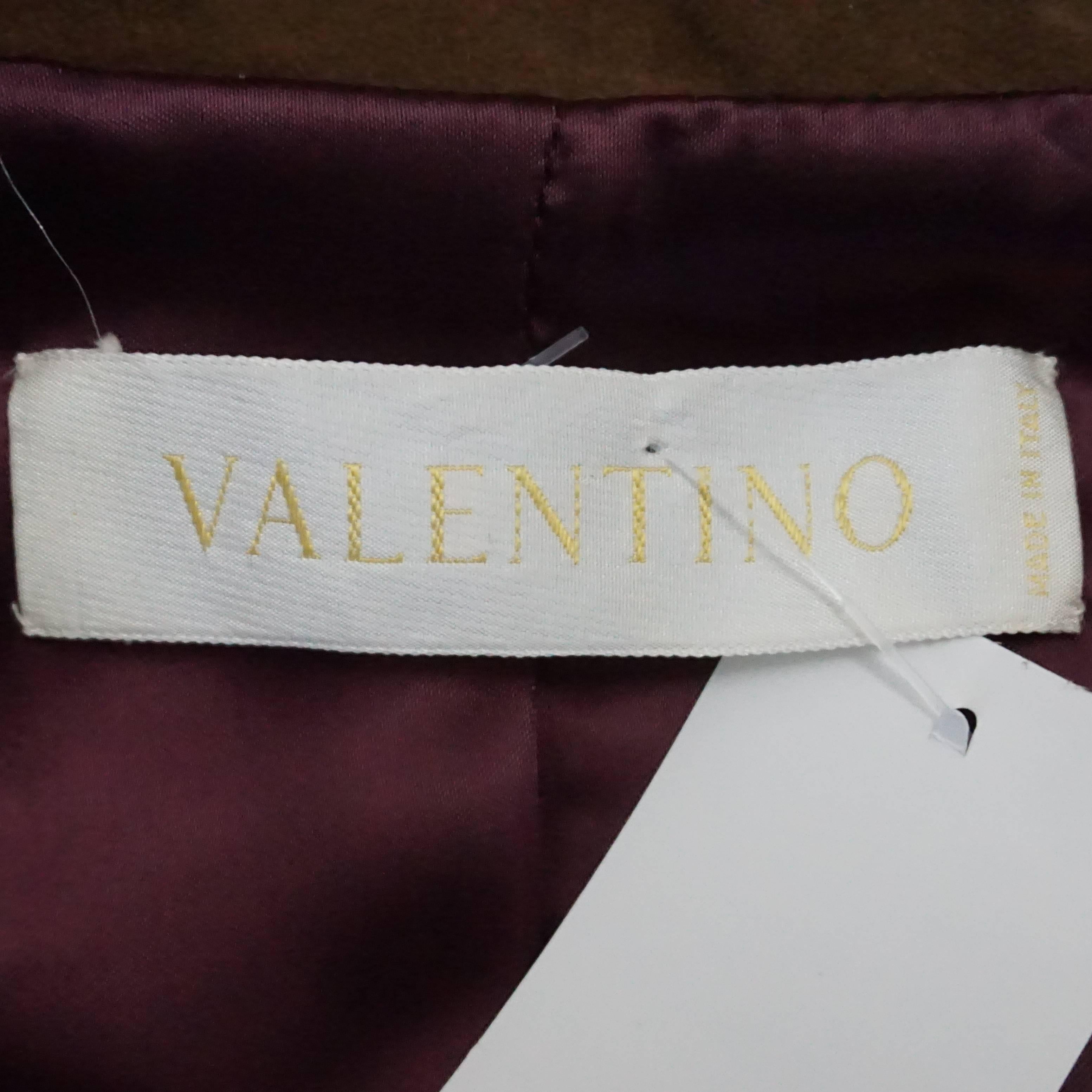 Valentino Brown Suede Belted Jacket with Jeweled Neckline - 8 In Excellent Condition In West Palm Beach, FL