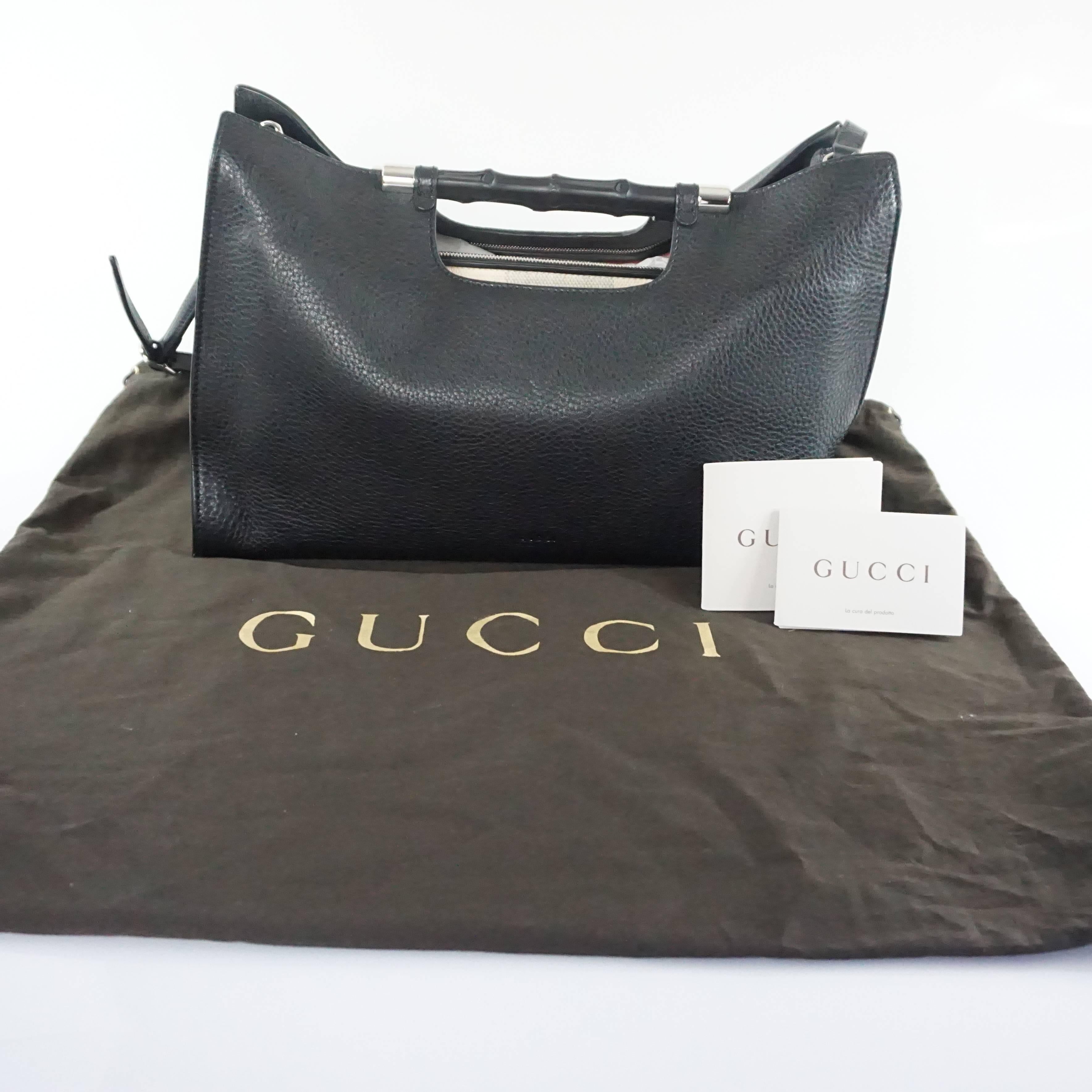 New Gucci Black Leather Daily Bamboo Tote -  2015  3