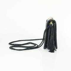 Judith Leiber Black Lizard Crossbody and Clutch with Rhinestone Top