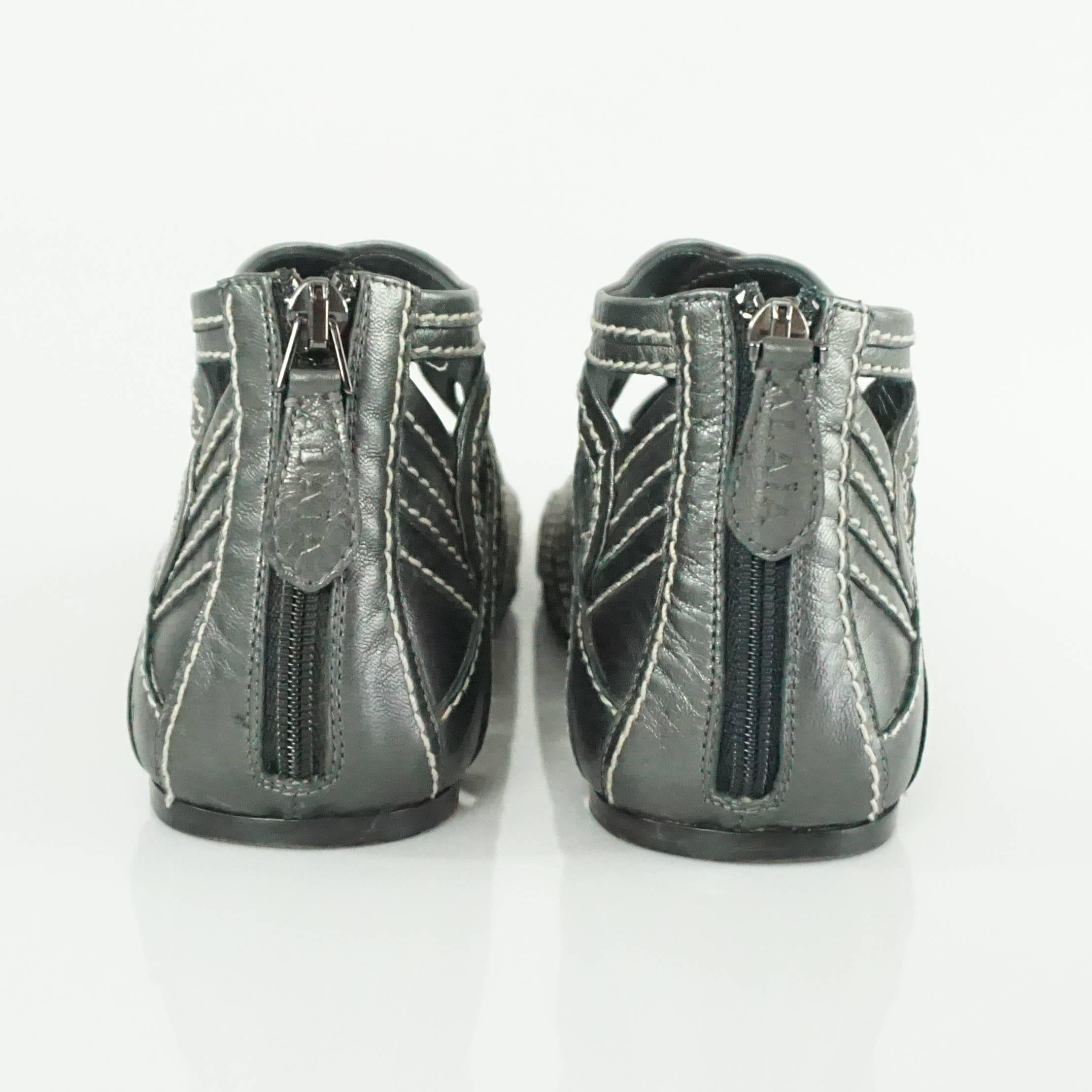 Gray Alaia Gunmetal Leather Gladiator Shoes - 37.5 