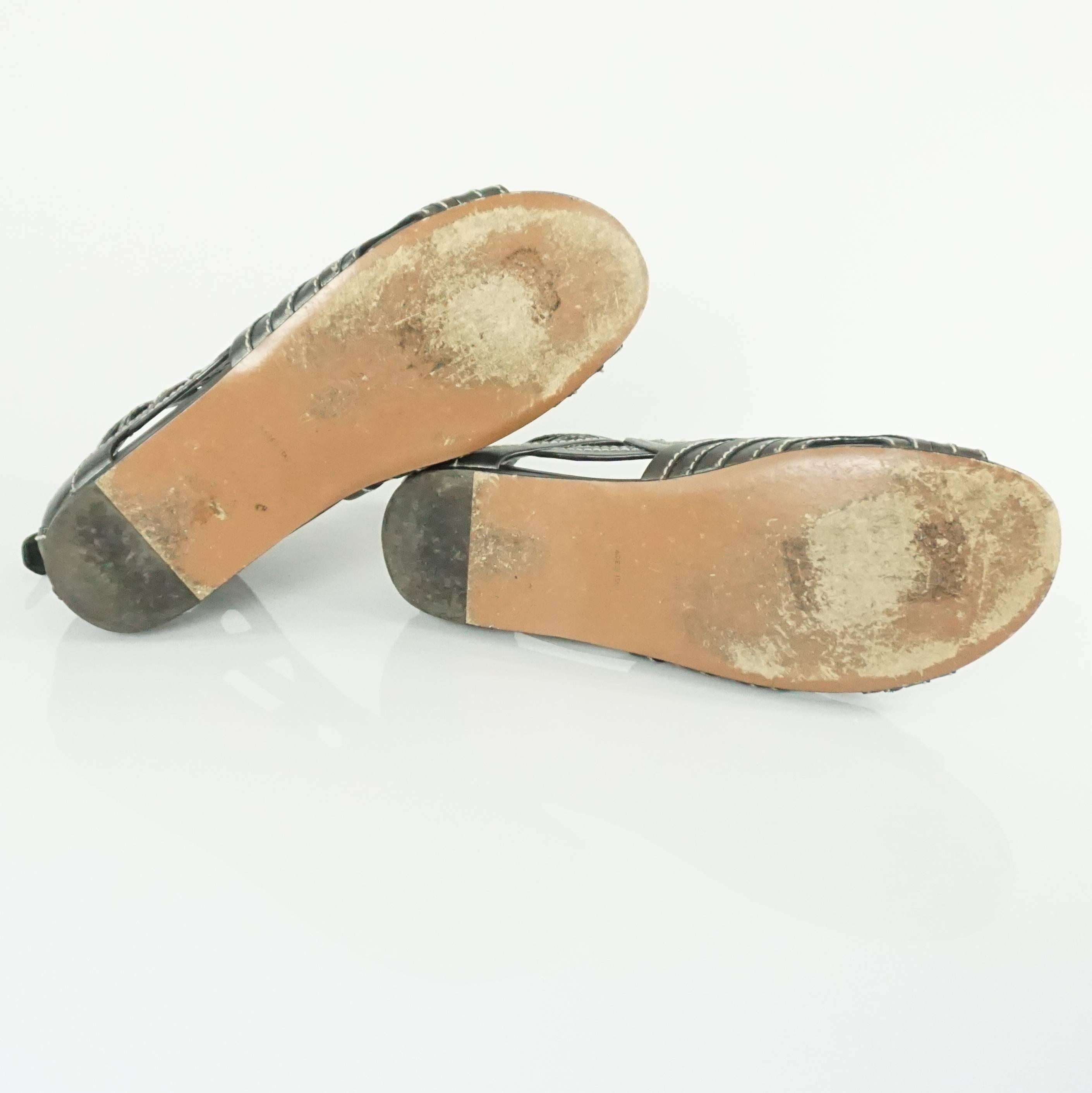 Women's Alaia Gunmetal Leather Gladiator Shoes - 37.5 