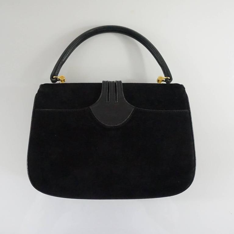 Gucci Vintage Black Suede Top Handle Bag with Leather - 1950's - GHW ...