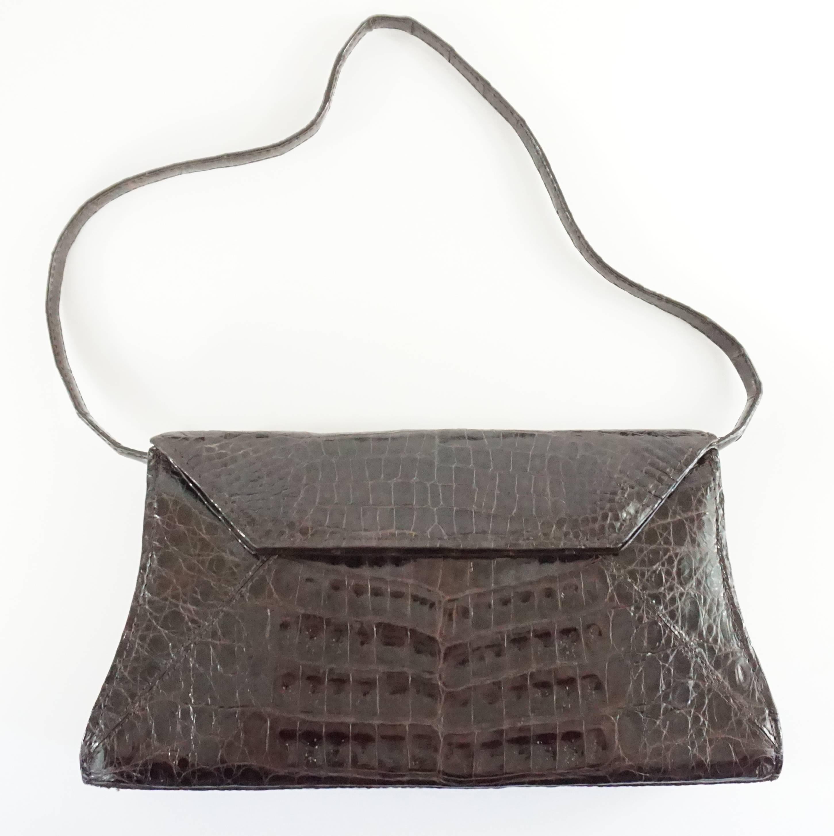 Black Nancy Gonzalez Chocolate Brown Crocodile Clutch and Shoulder Bag 