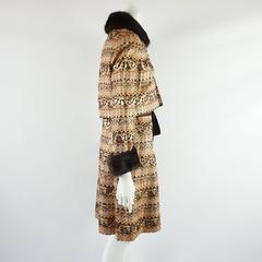 Adele Simpson Orange and Bronze Brocade Dress with Jacket and Mink Trim - M