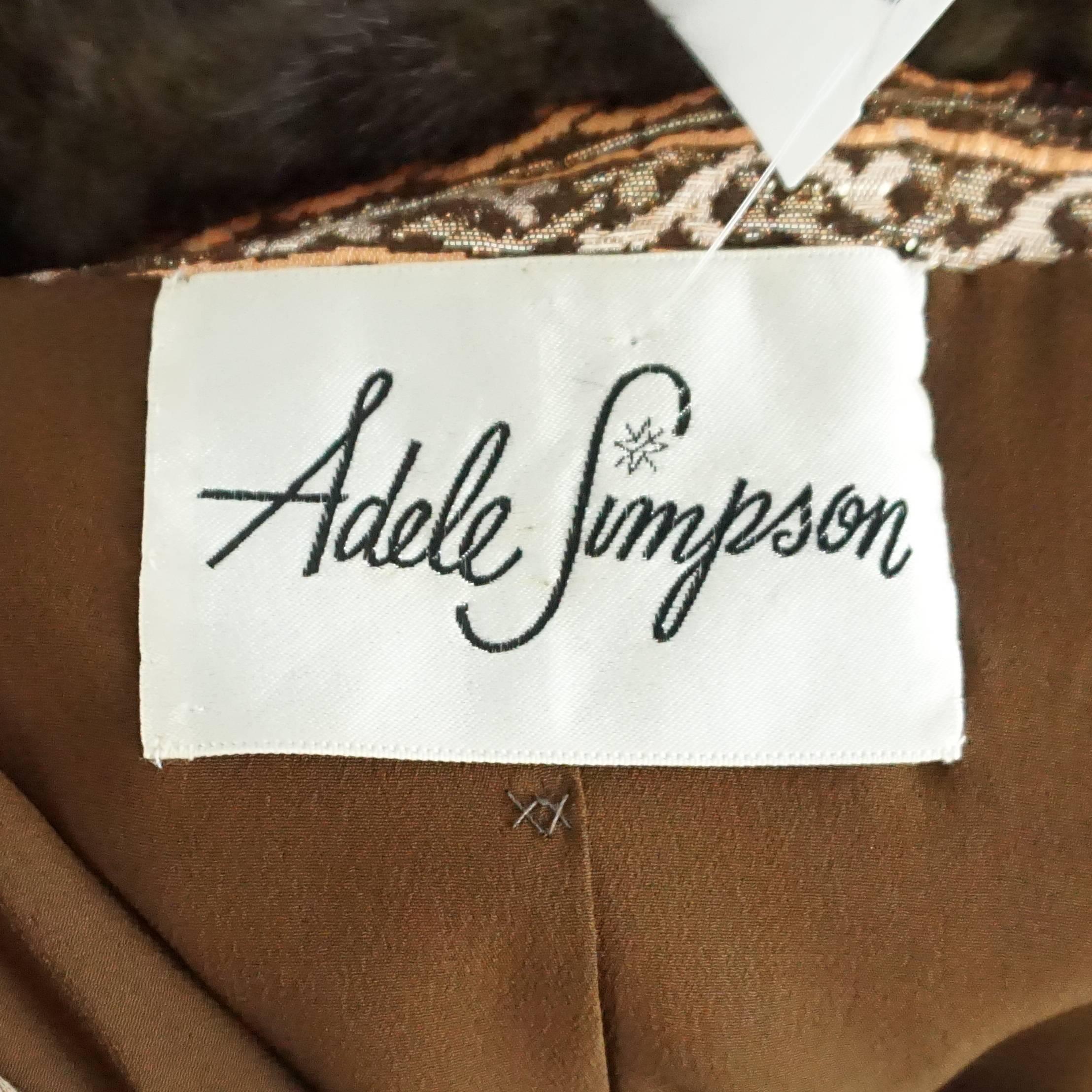 Adele Simpson - Robe en brocart orange et bronze avec veste et bordure en vison - M Pour femmes en vente