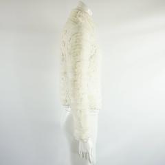Escada Ivory Lace and Mink Sweater Jacket with Pearl Trim - 34