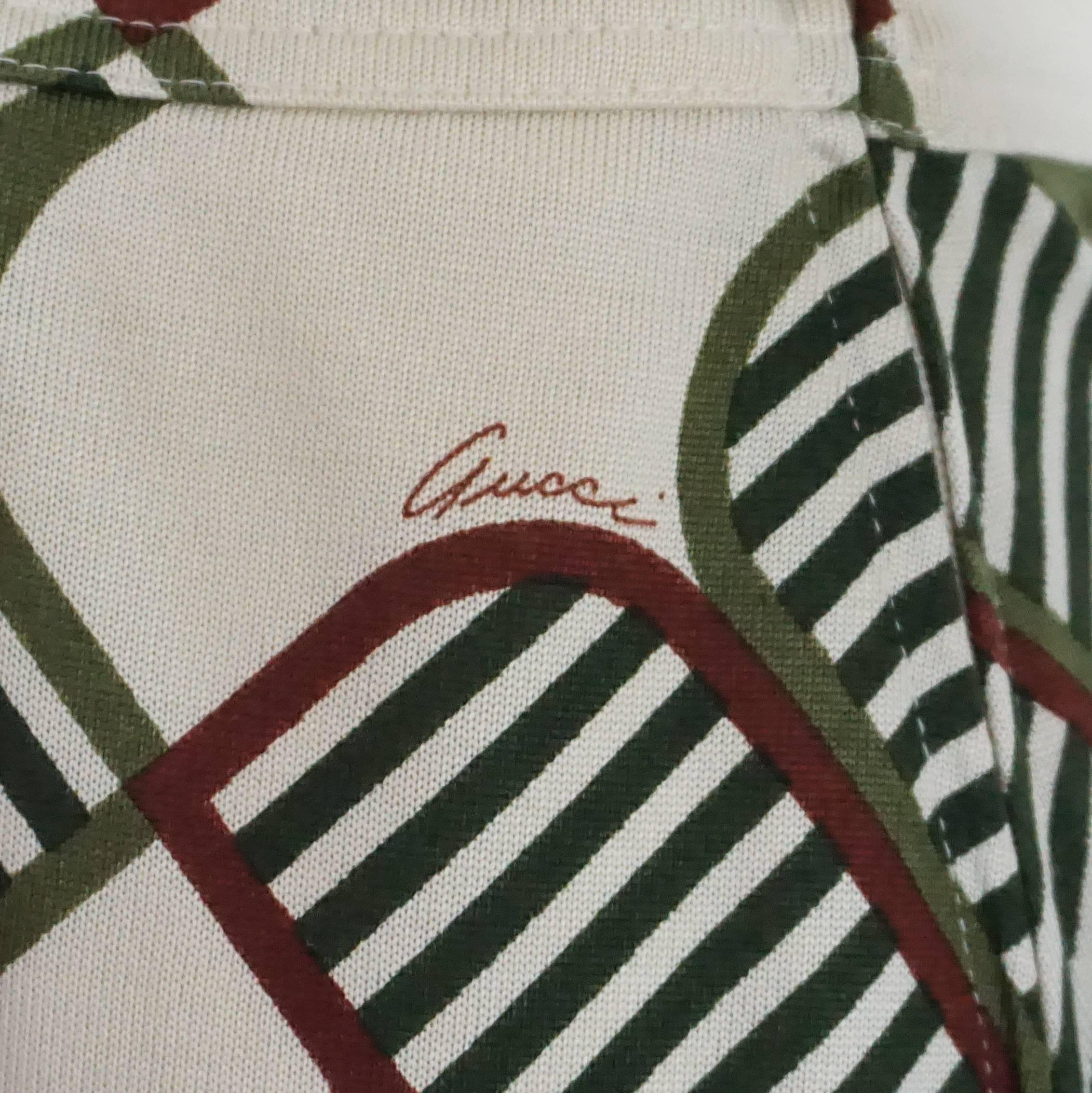 White Gucci Ivory and Green Print Silk Knit Dress - Small
