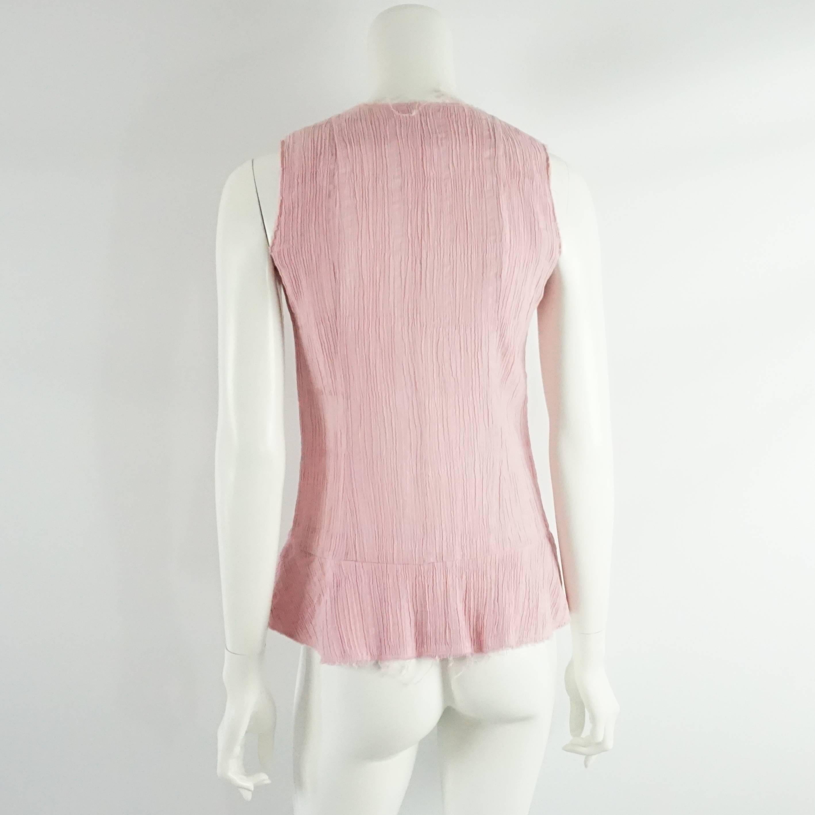 Beige Chanel Pink Cotton Blend Top with Pink & White Gripoix Buttons - 34