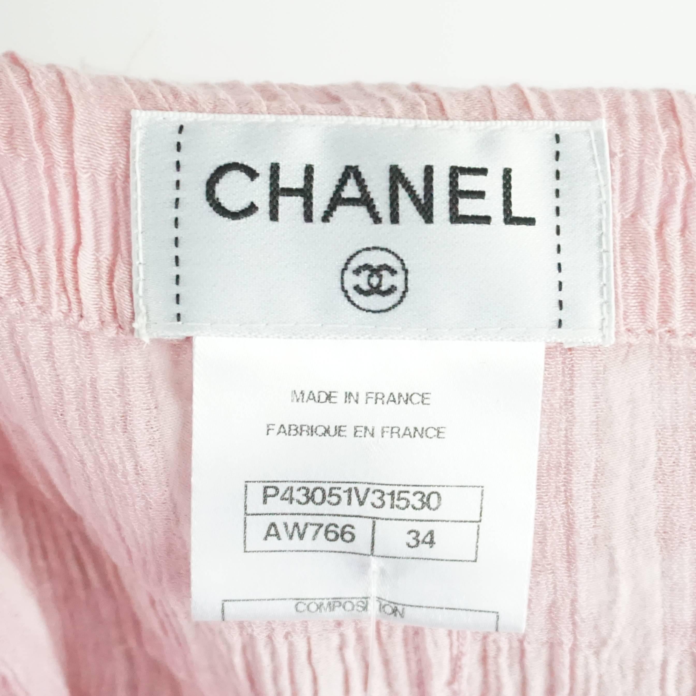 Women's Chanel Pink Cotton Blend Top with Pink & White Gripoix Buttons - 34