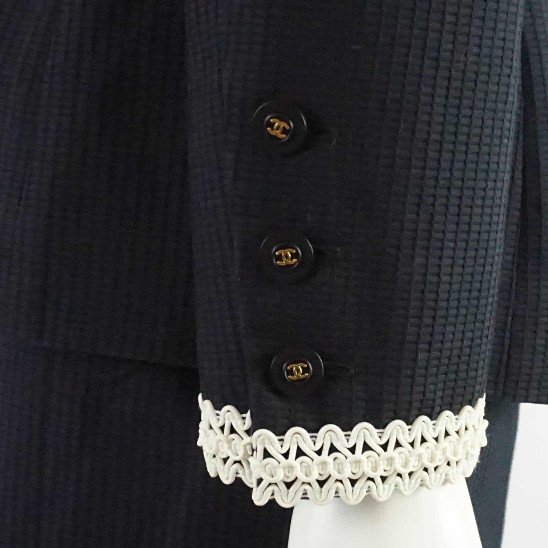 Women's Chanel Navy Textured Cotton Skirt Suit with PVC Lace Trim Detail-42-94P