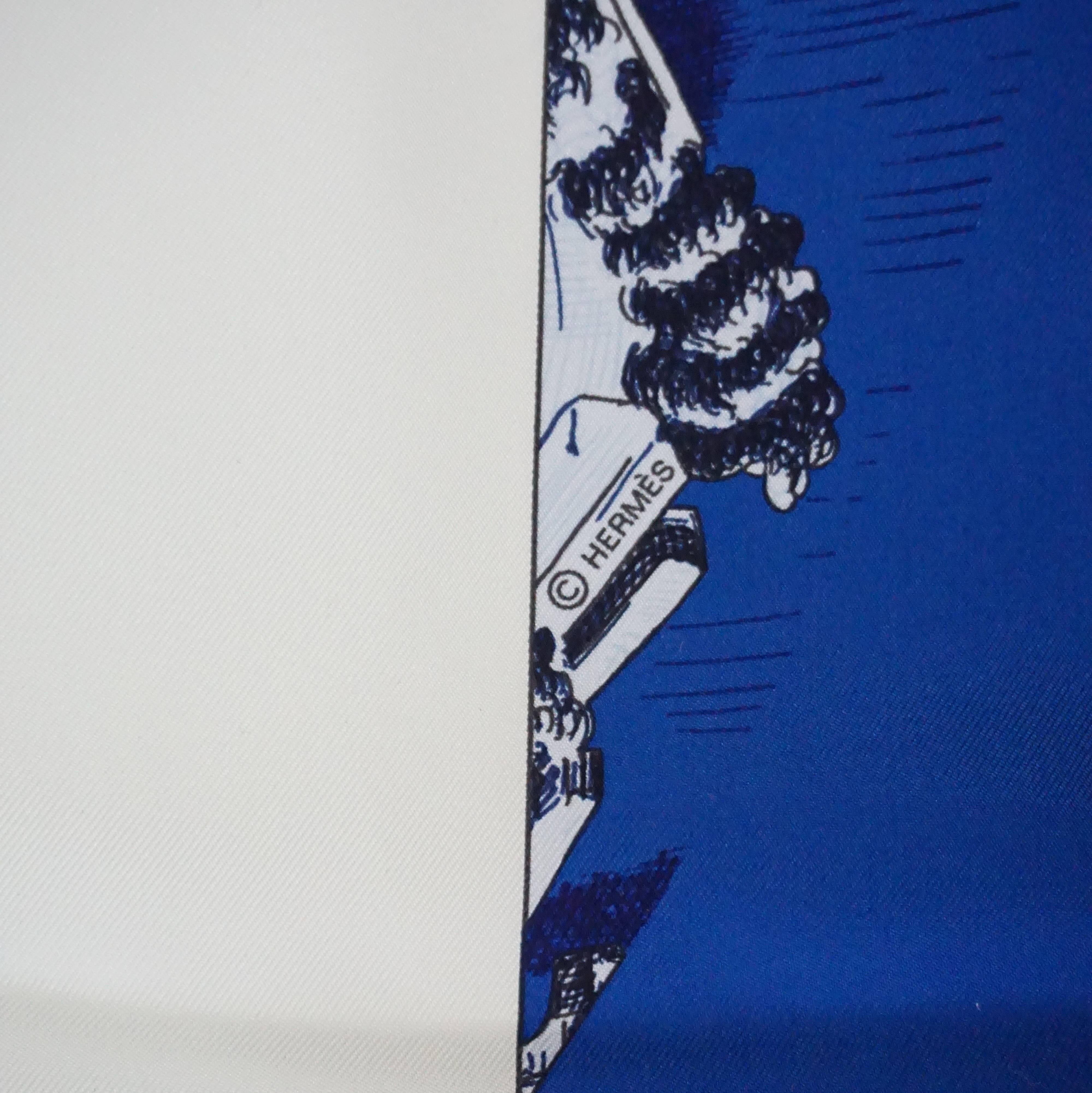 Women's or Men's Hermes Blue and White Silk 
