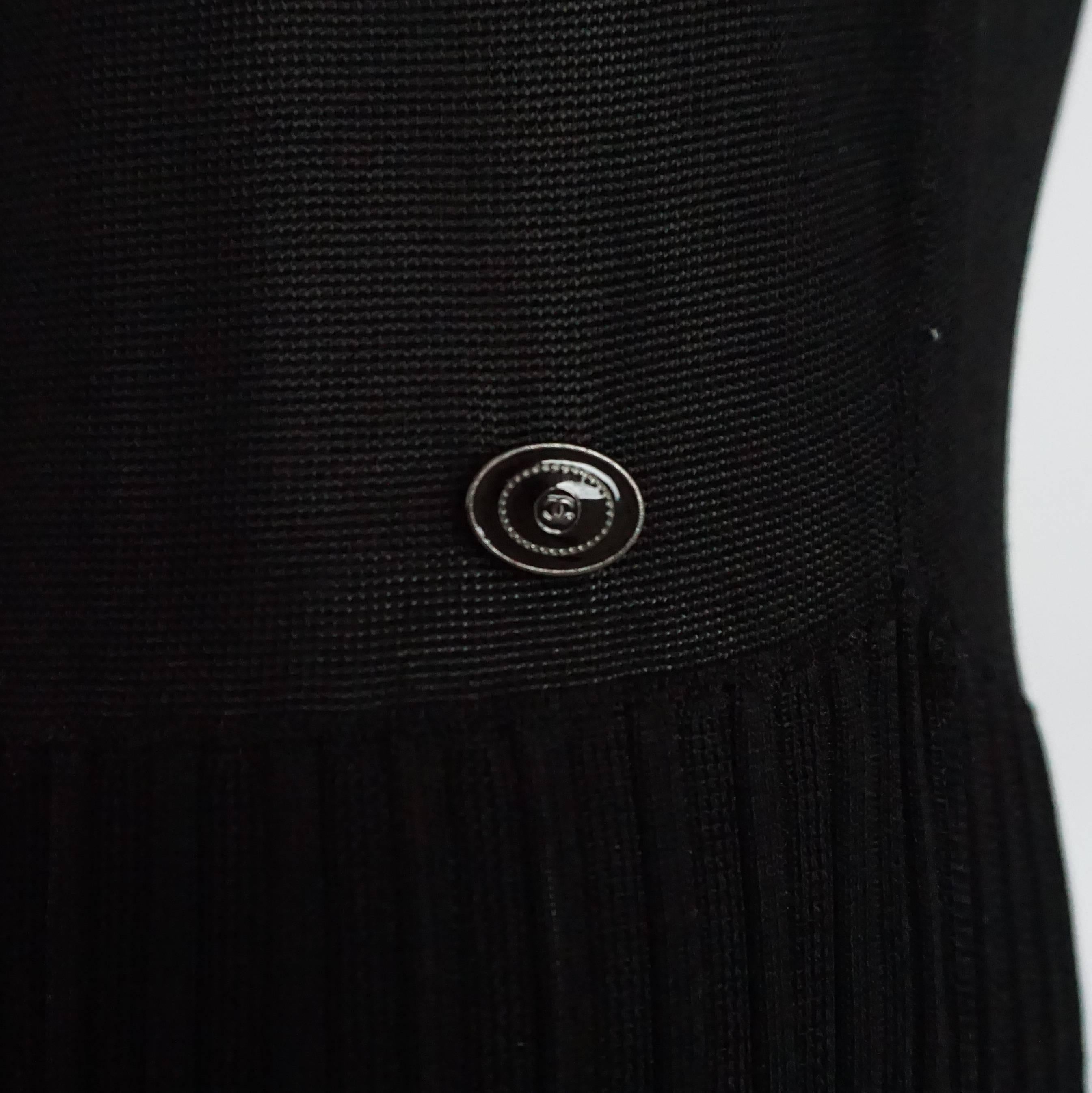 Women's Chanel Black Sleeveless Silk Knit Dress with Pleated Skirt - 38