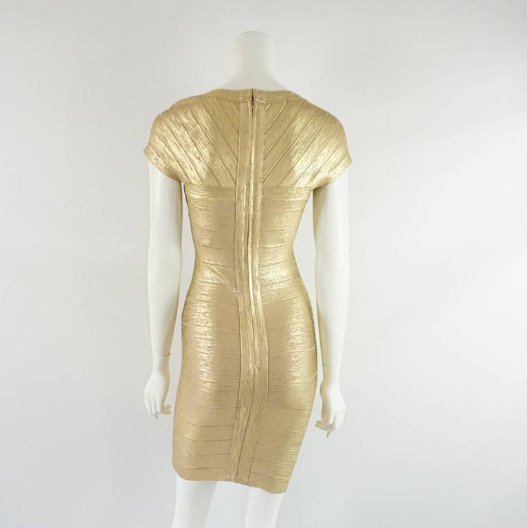 Herve Leger Metallic Gold Bandage Dress S at 1stDibs herve leger gold bandage dress