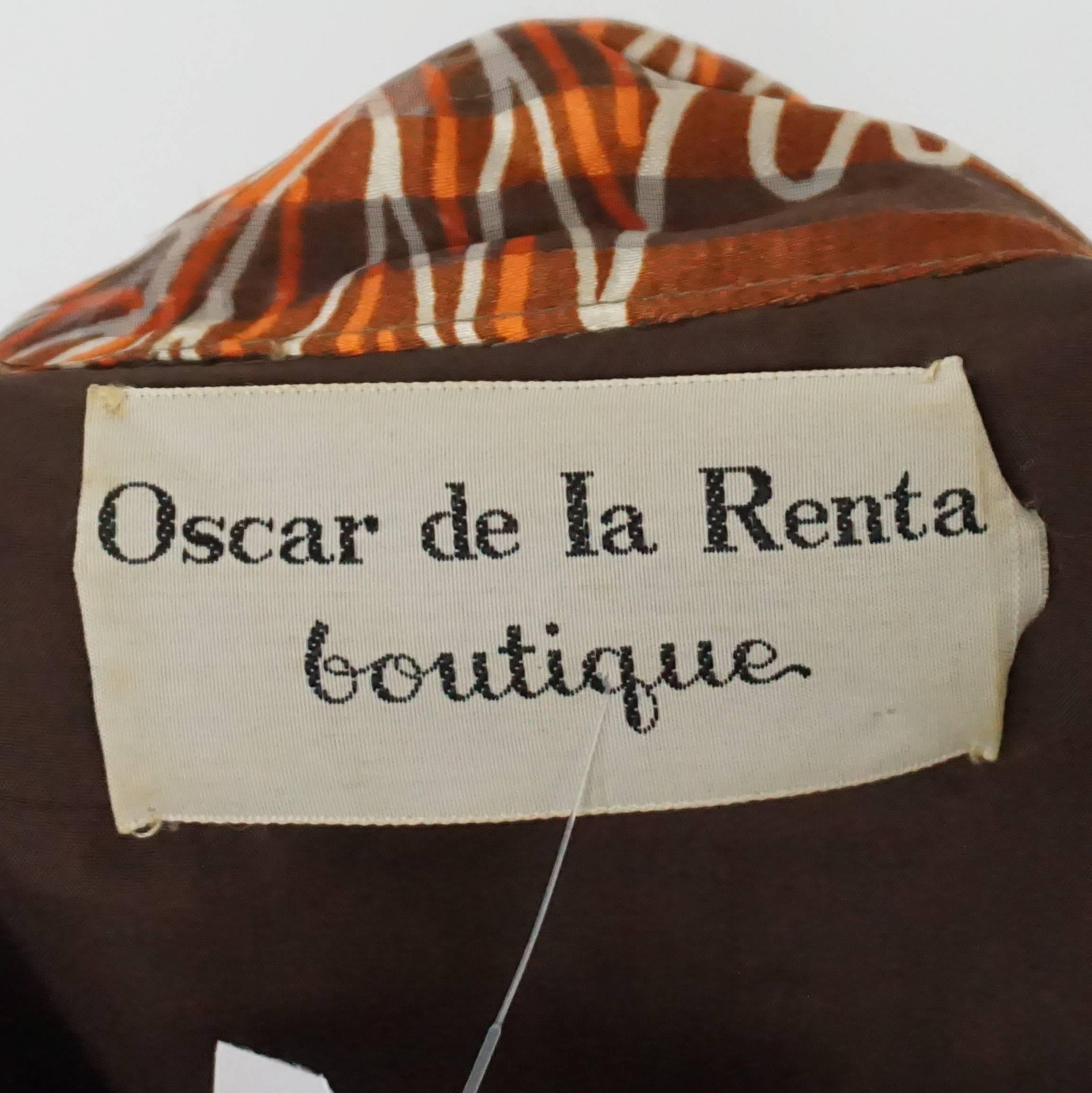 Brown Oscar de la Renta Rust Print Silk Organza Gown - 6 - Circa 60's For Sale
