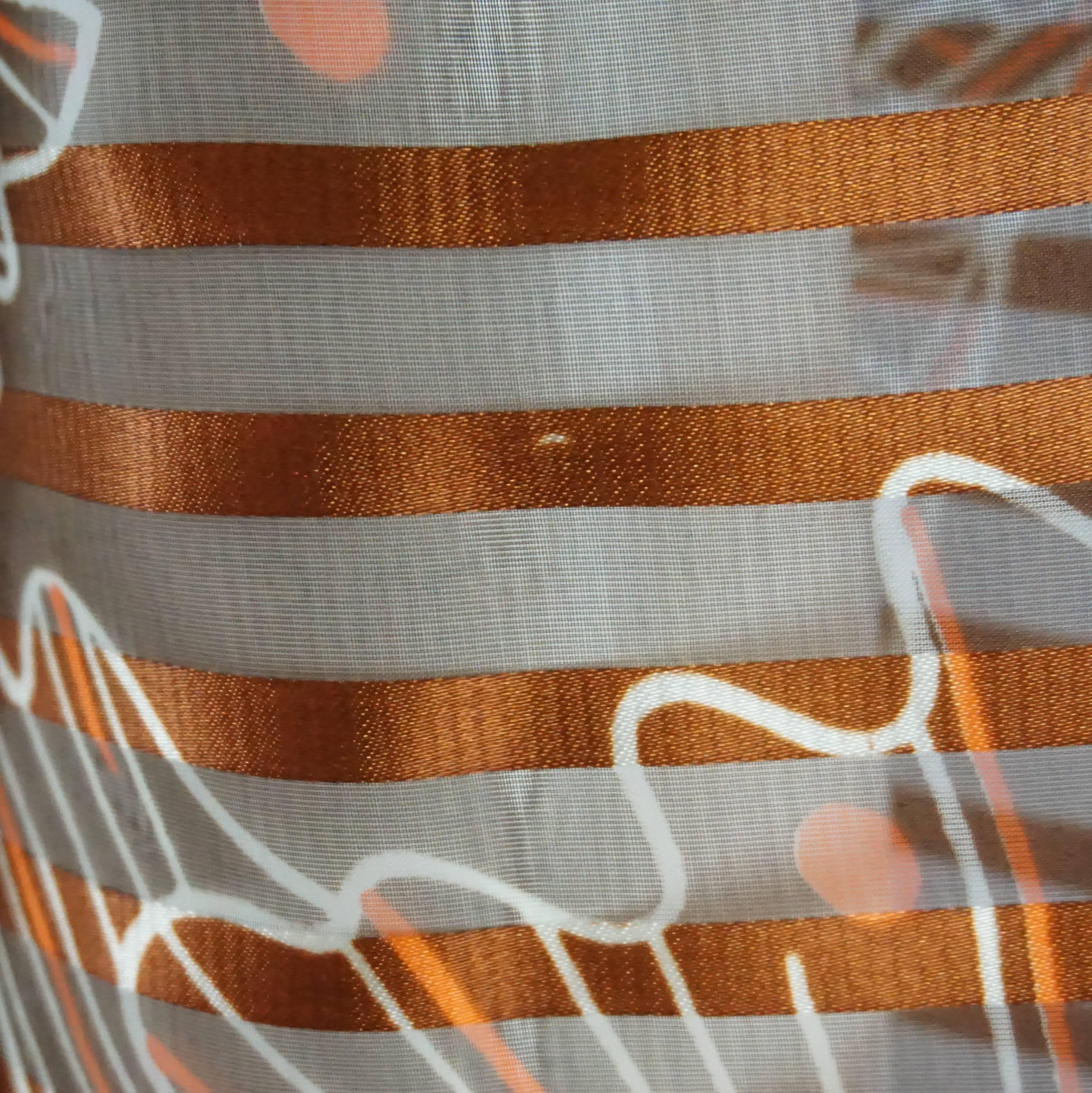 Women's Oscar de la Renta Rust Print Silk Organza Gown - 6 - Circa 60's For Sale