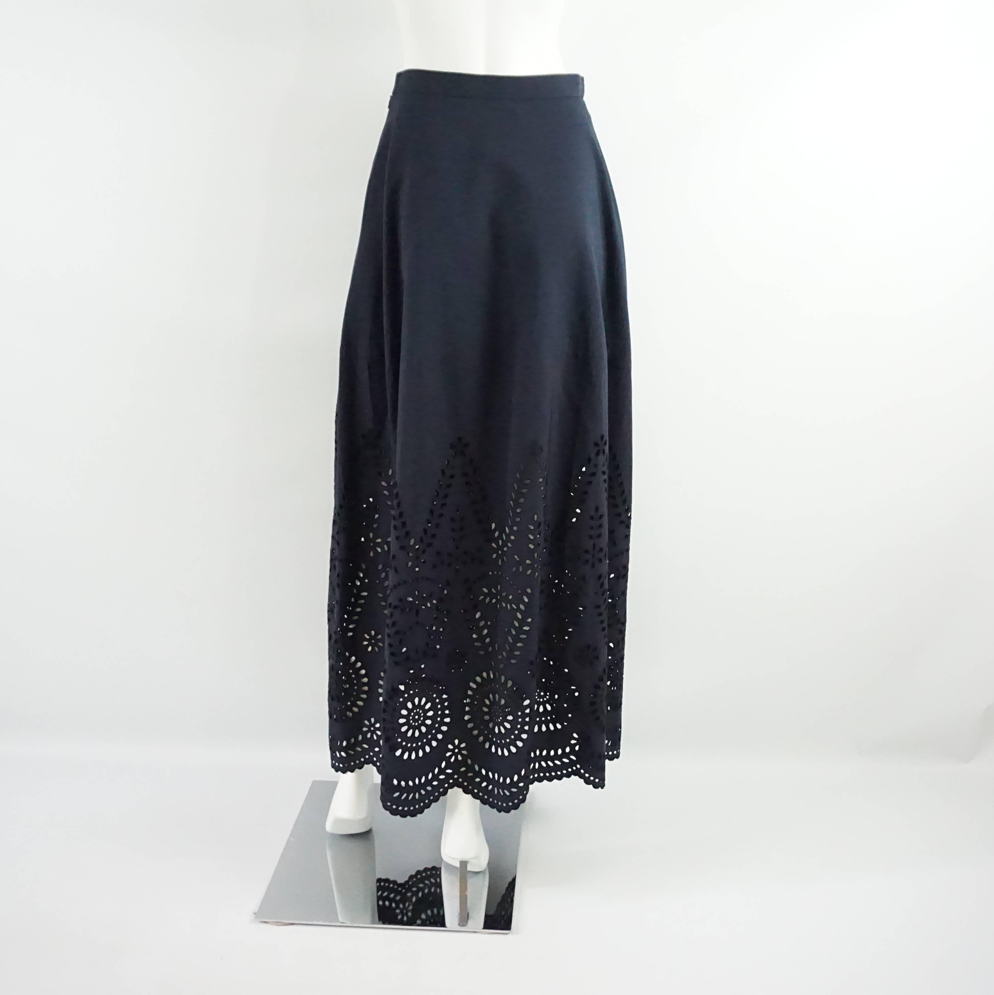Black Stella McCartney Navy Cotton & Embroidered Long Skirt - 36