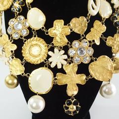 Christian Lacroix Runway Gold and Ivory Bib Necklace - Circa 80's
