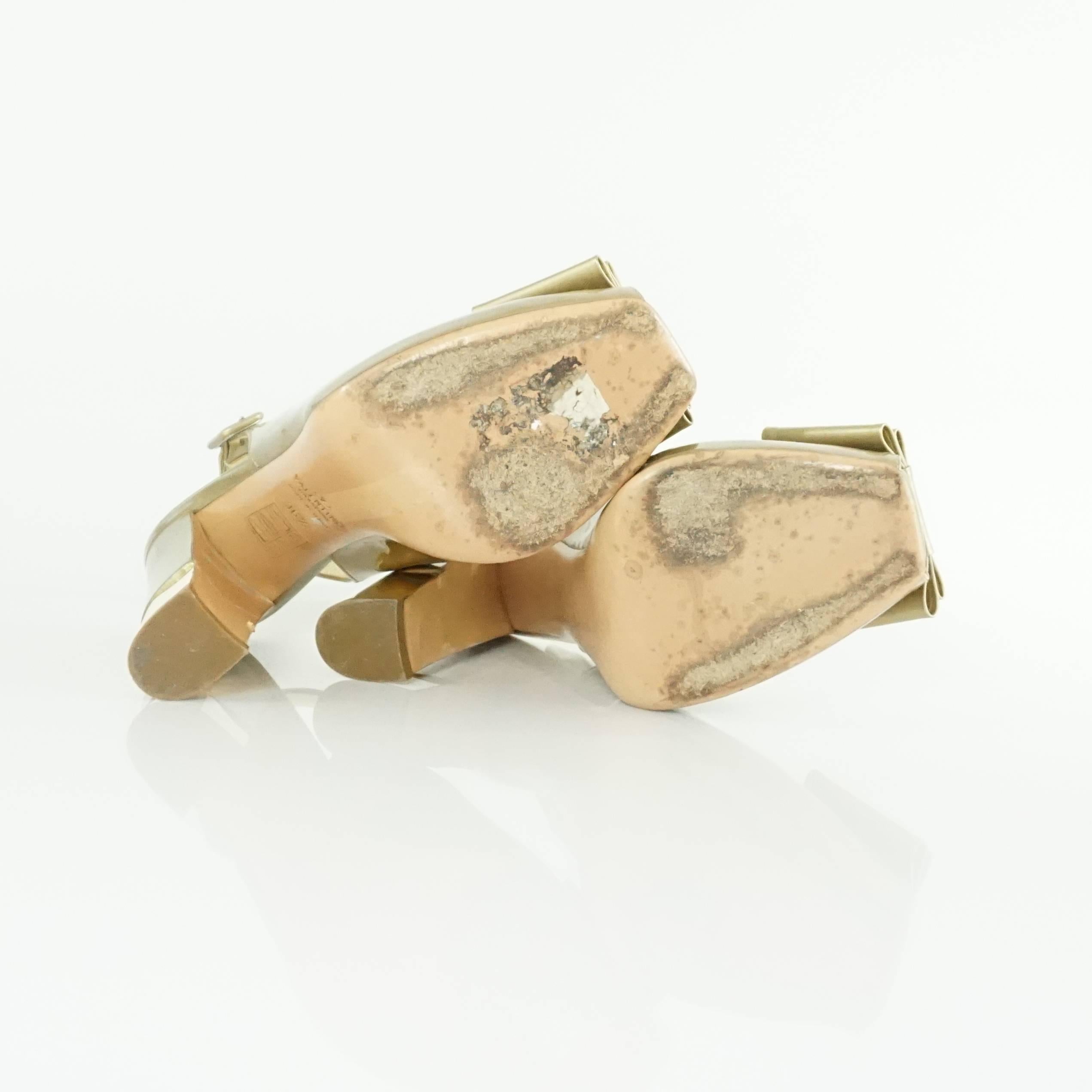 Valentino Gold Patent Slingbacks with Bow and Chunky Heel - 36.5  2
